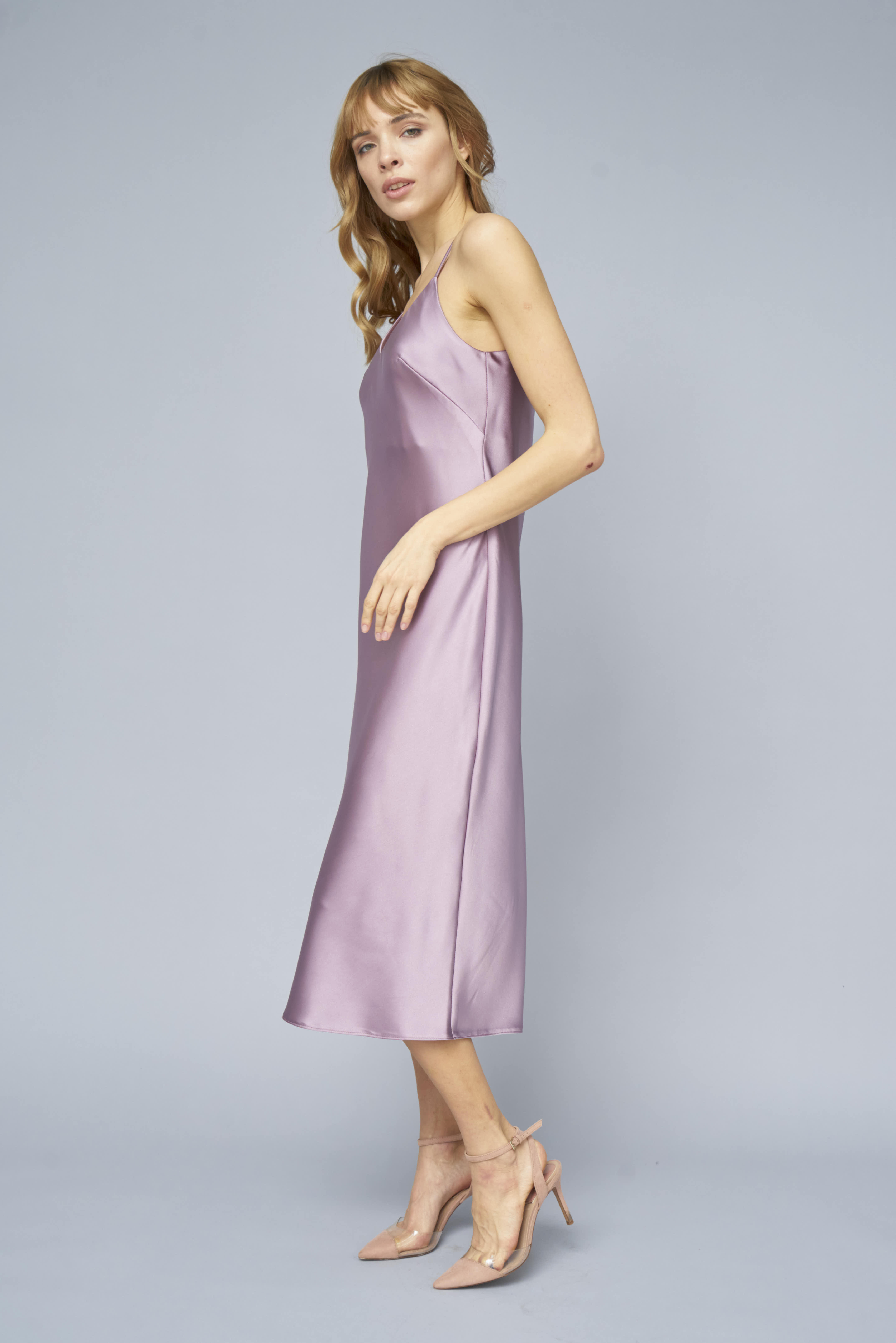Сукня-комбінація бузкового кольору зі щільного сатину, фото 2