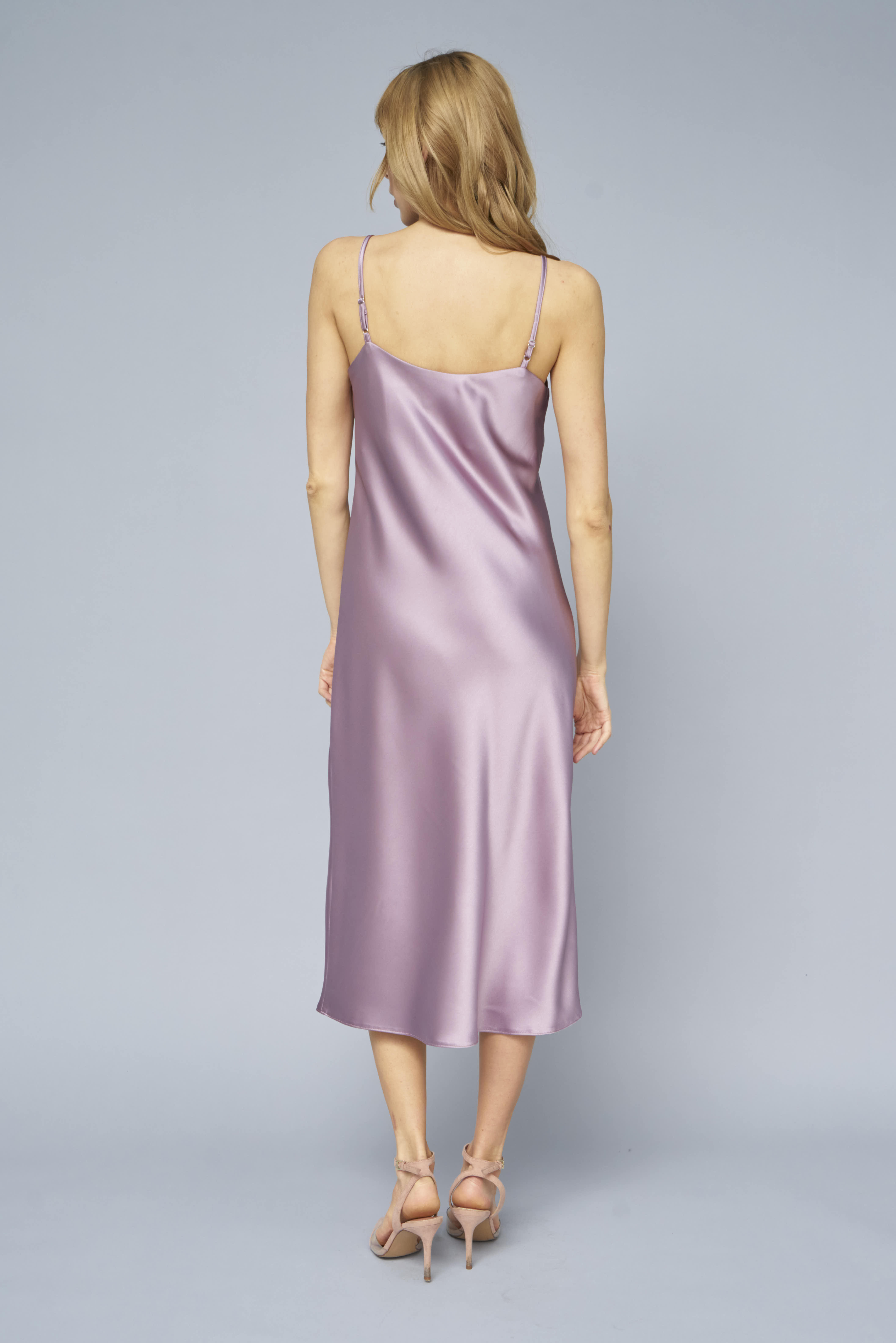 Сукня-комбінація бузкового кольору зі щільного сатину, фото 3