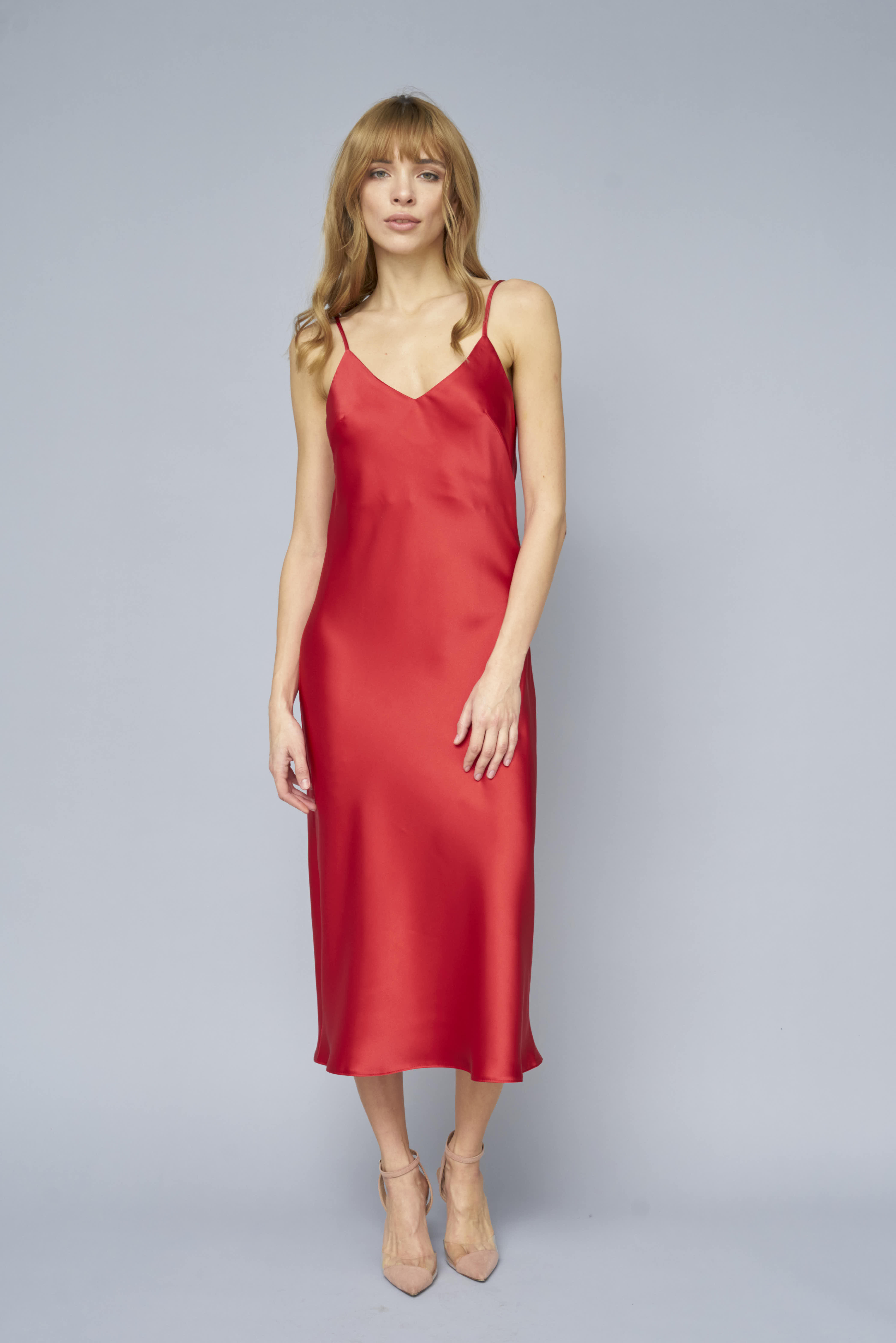 Сукня-комбінація червоного кольору зі щільного сатину, фото 2