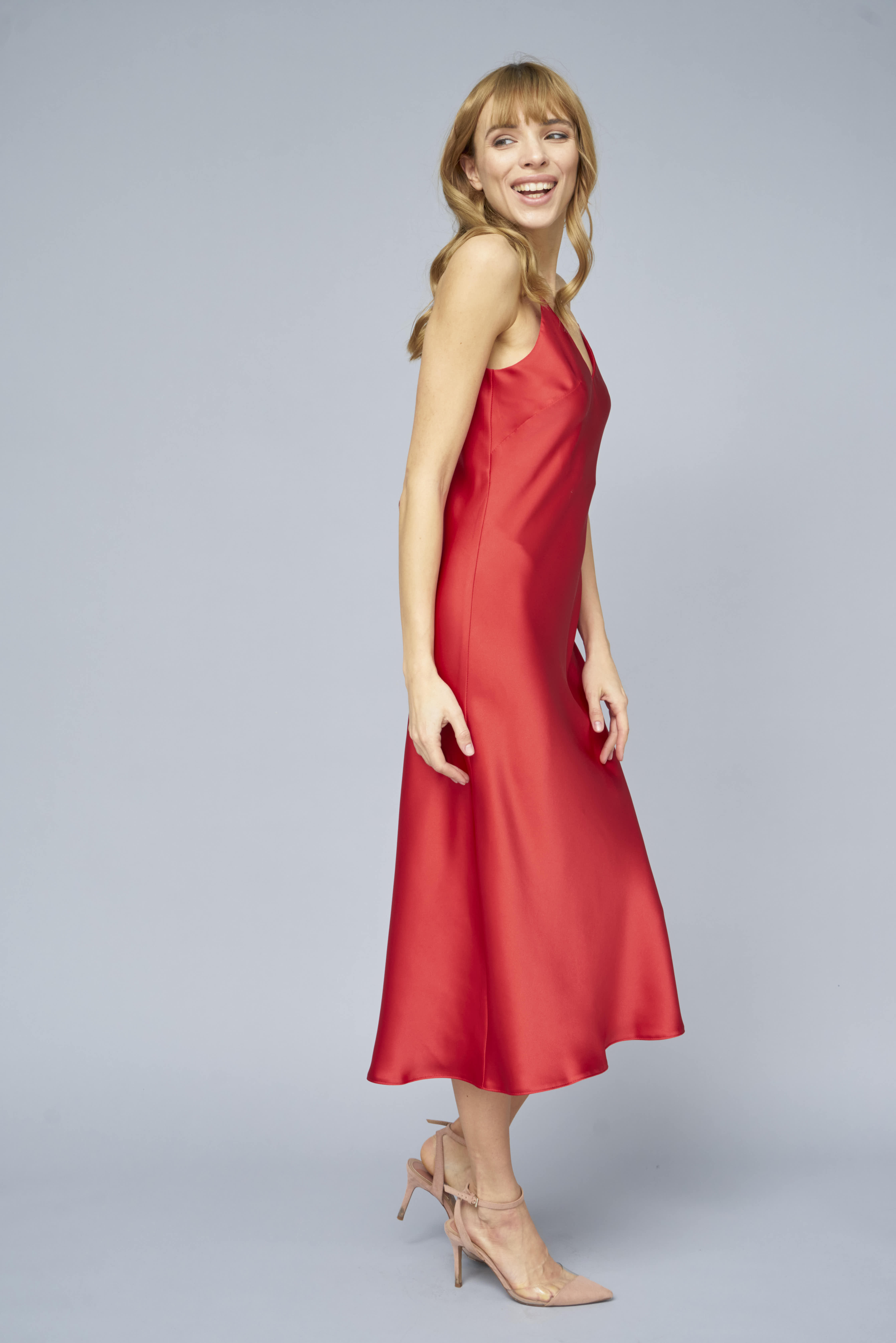 Сукня-комбінація червоного кольору зі щільного сатину, фото 3