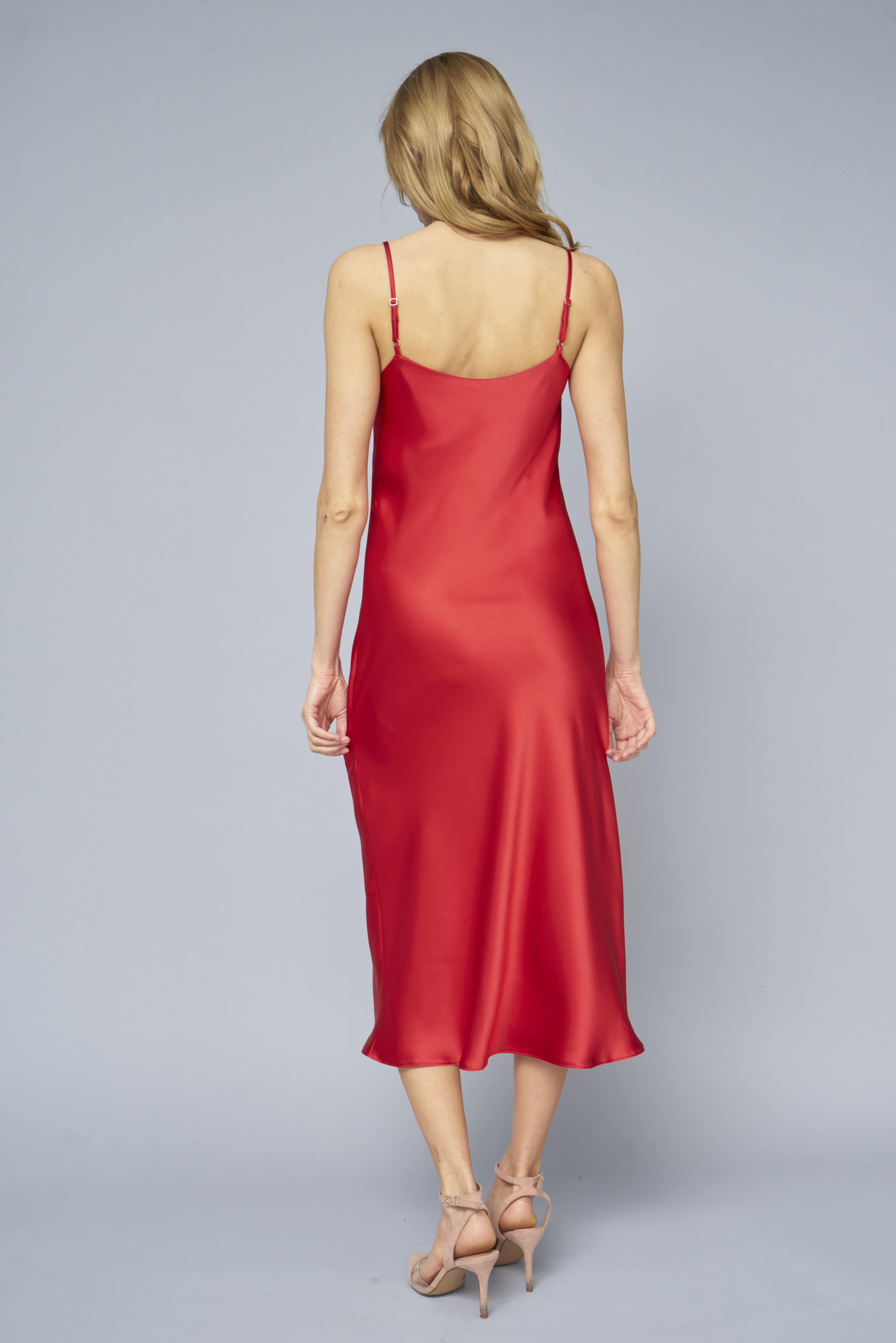 Сукня-комбінація червоного кольору зі щільного сатину, фото 4