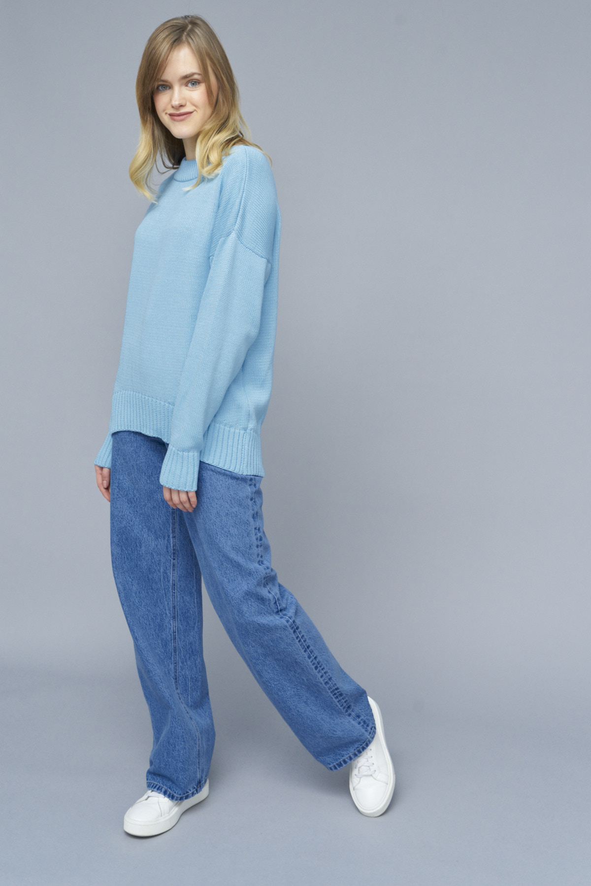Blue knitted cotton sweater, photo 1