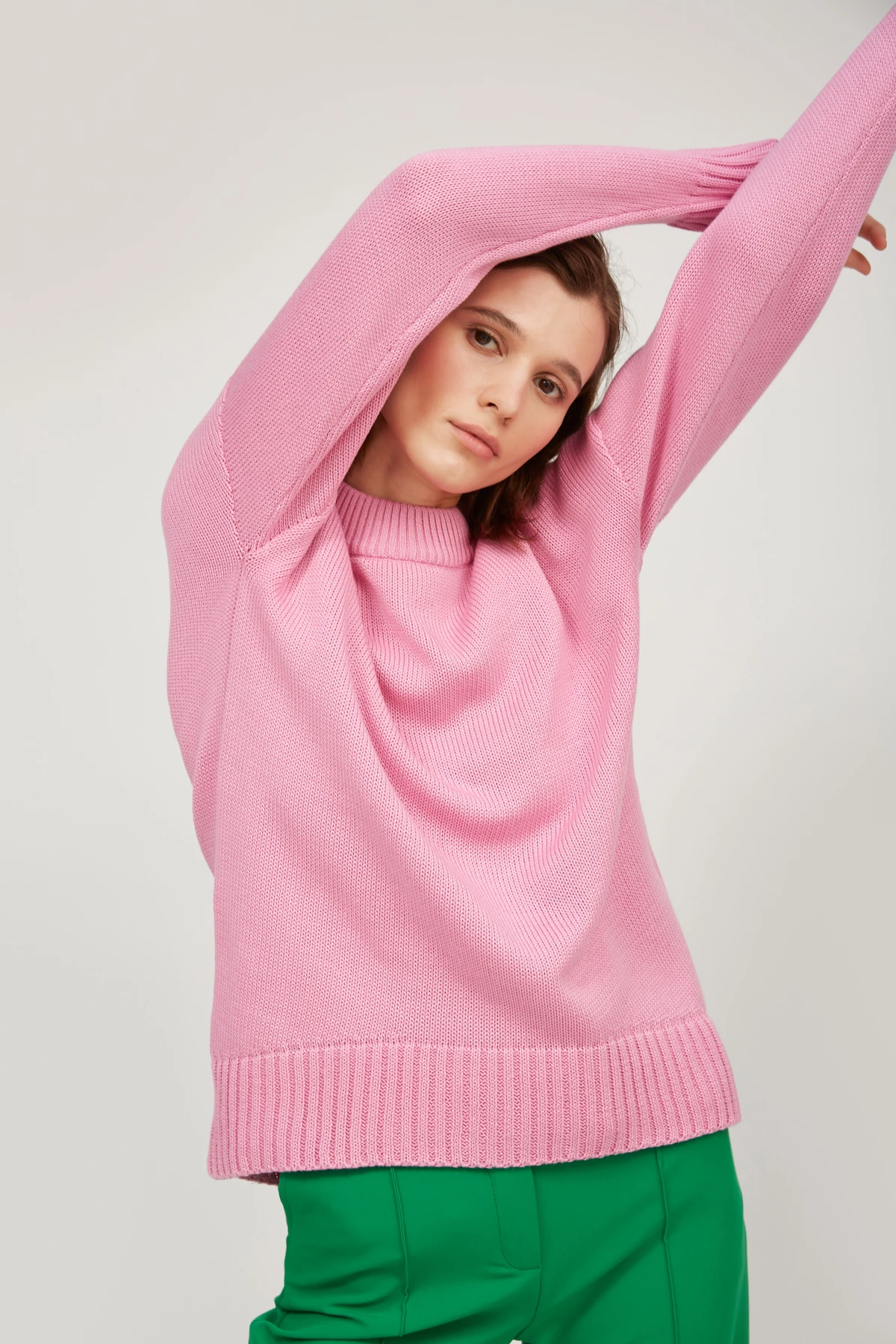 Pink knitted cotton sweater, photo 1