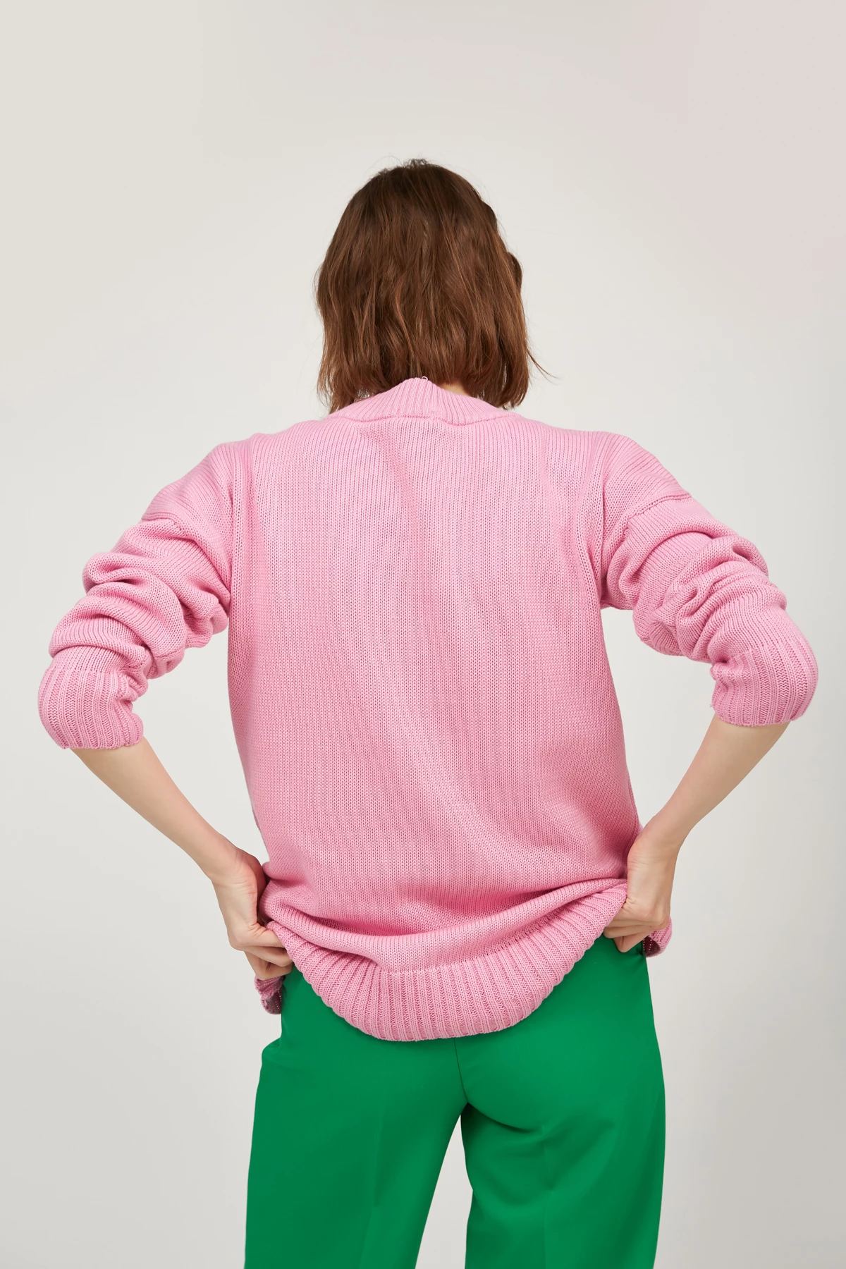 Рожевий в'язаний светр з бавовни, фото 3