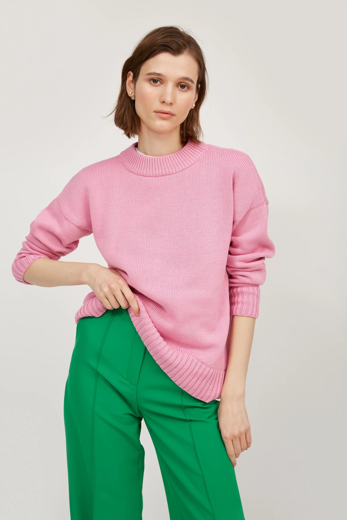 Рожевий в'язаний светр з бавовни, фото 4