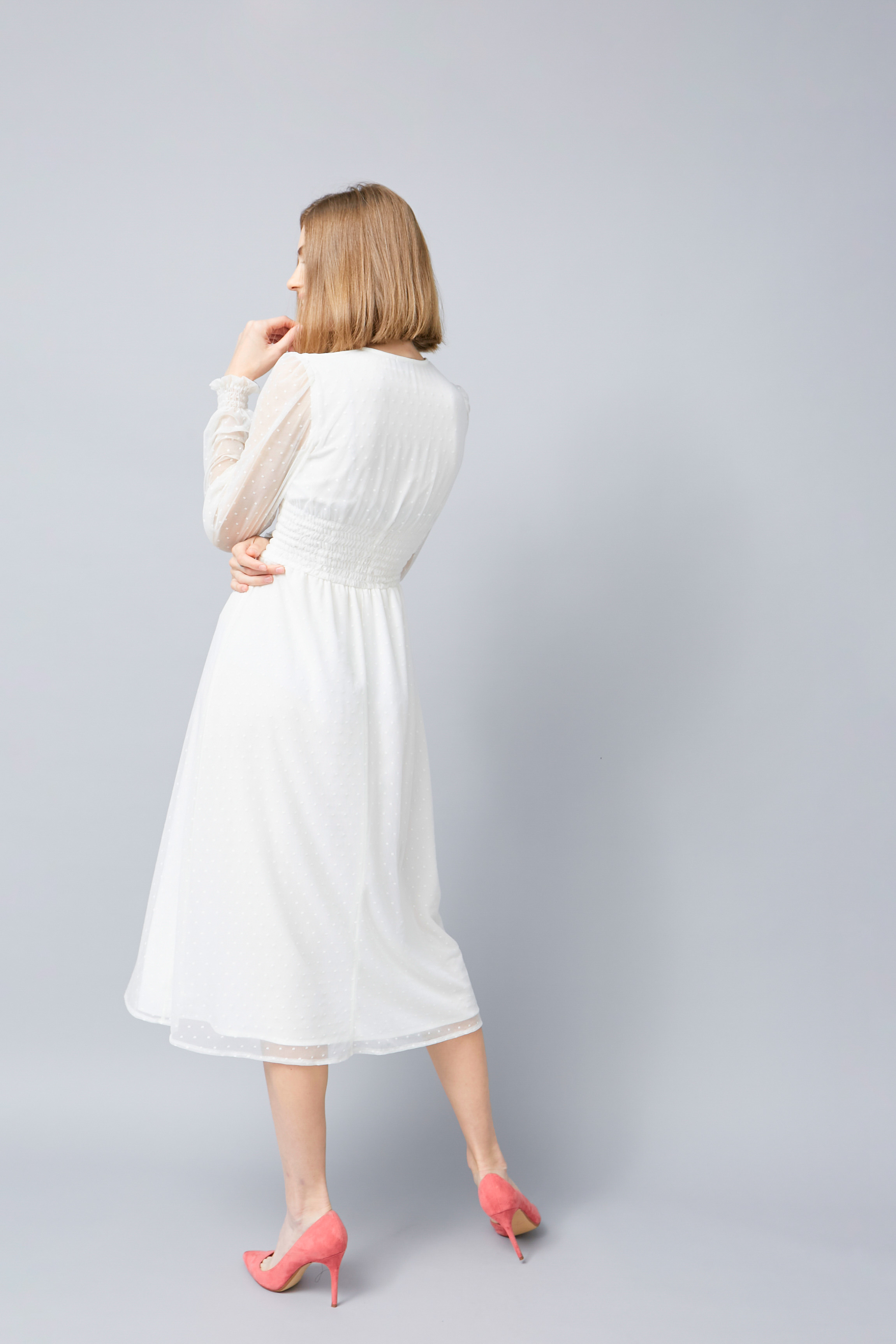 Сукня міді молочного кольору з сітки , фото 5