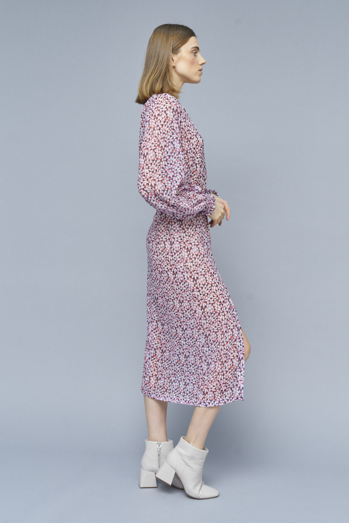 Шифонова сукня міді з розрізом у принт - пелюстки, фото 3
