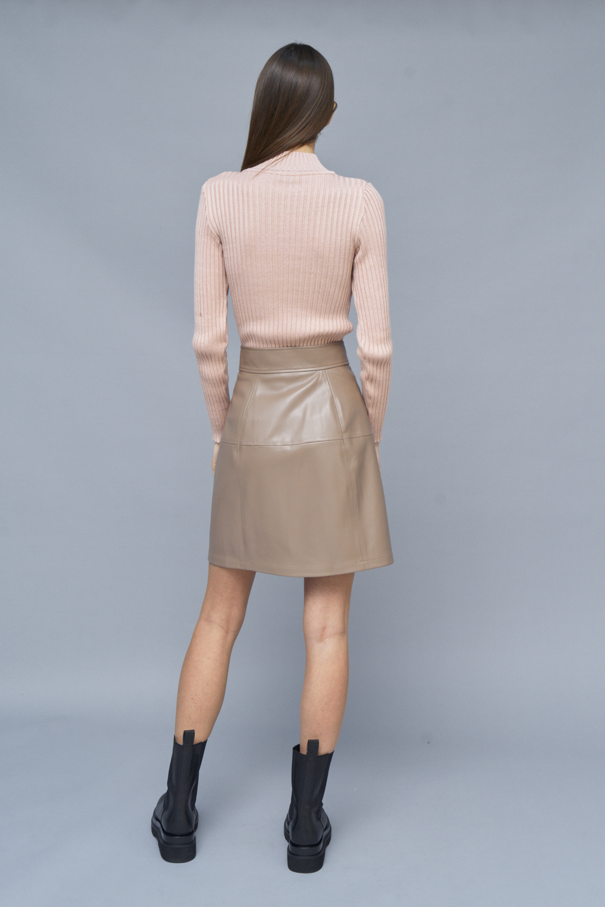 Light brown mini skirt with eco-leather , photo 4
