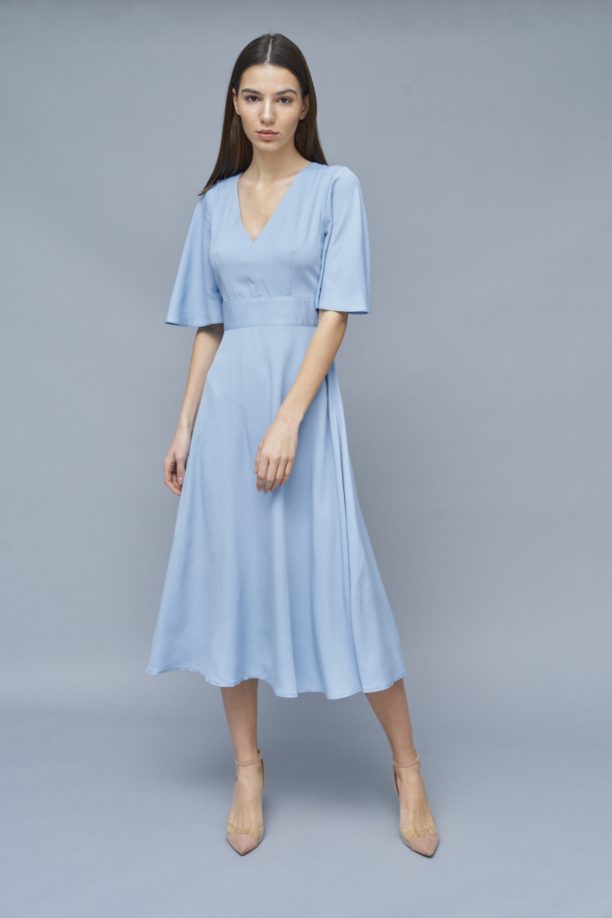 Blue fitted viscose dress, photo 1