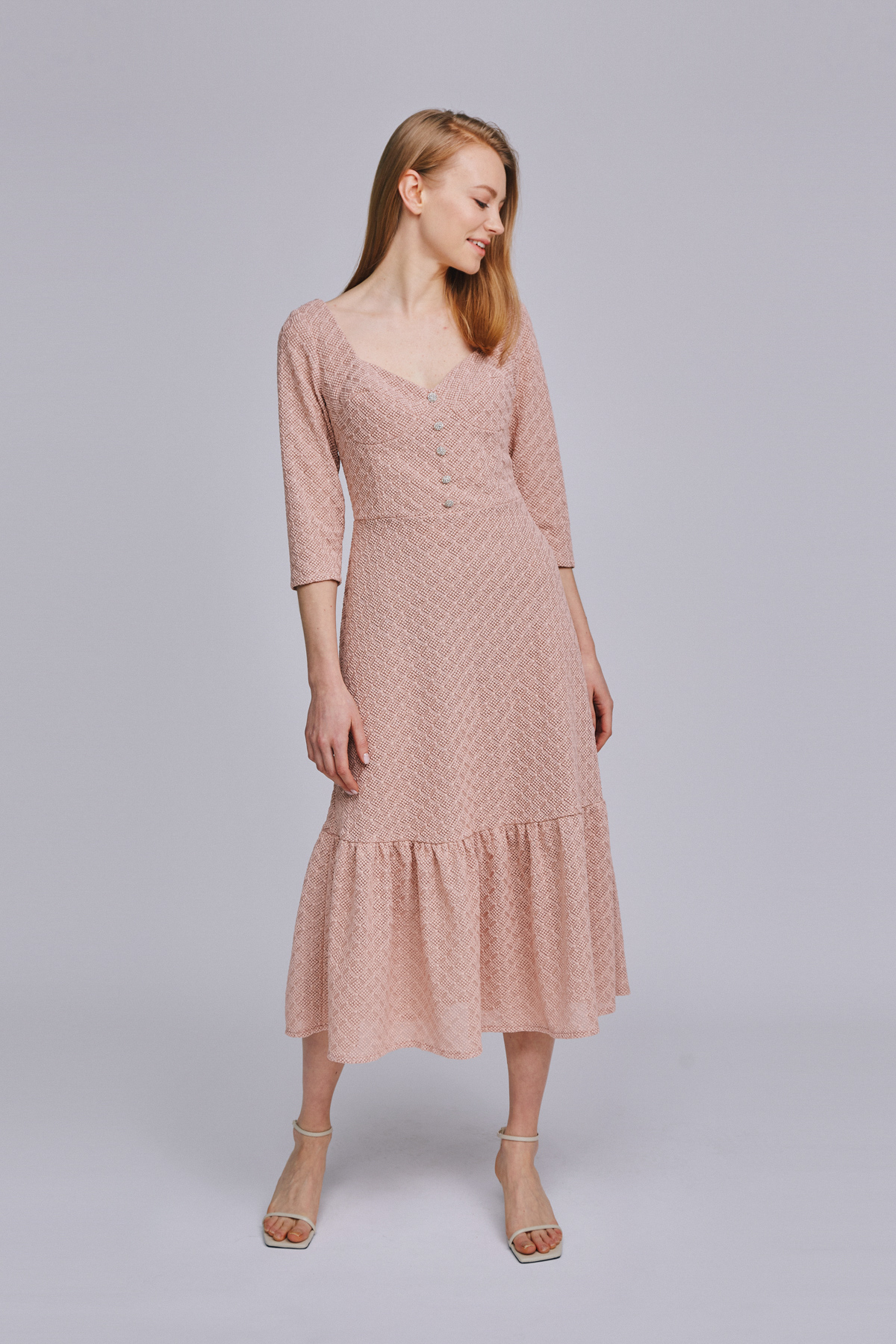Сукня міді з корсетним верхом пудрового кольору , фото 3