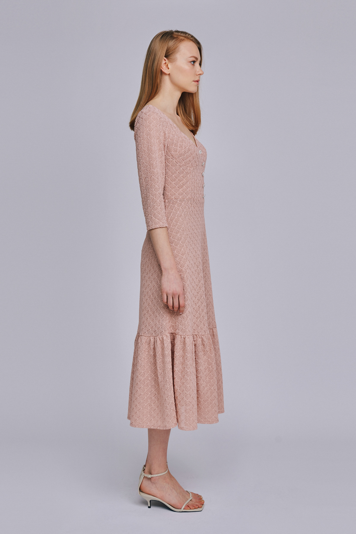 Сукня міді з корсетним верхом пудрового кольору , фото 4