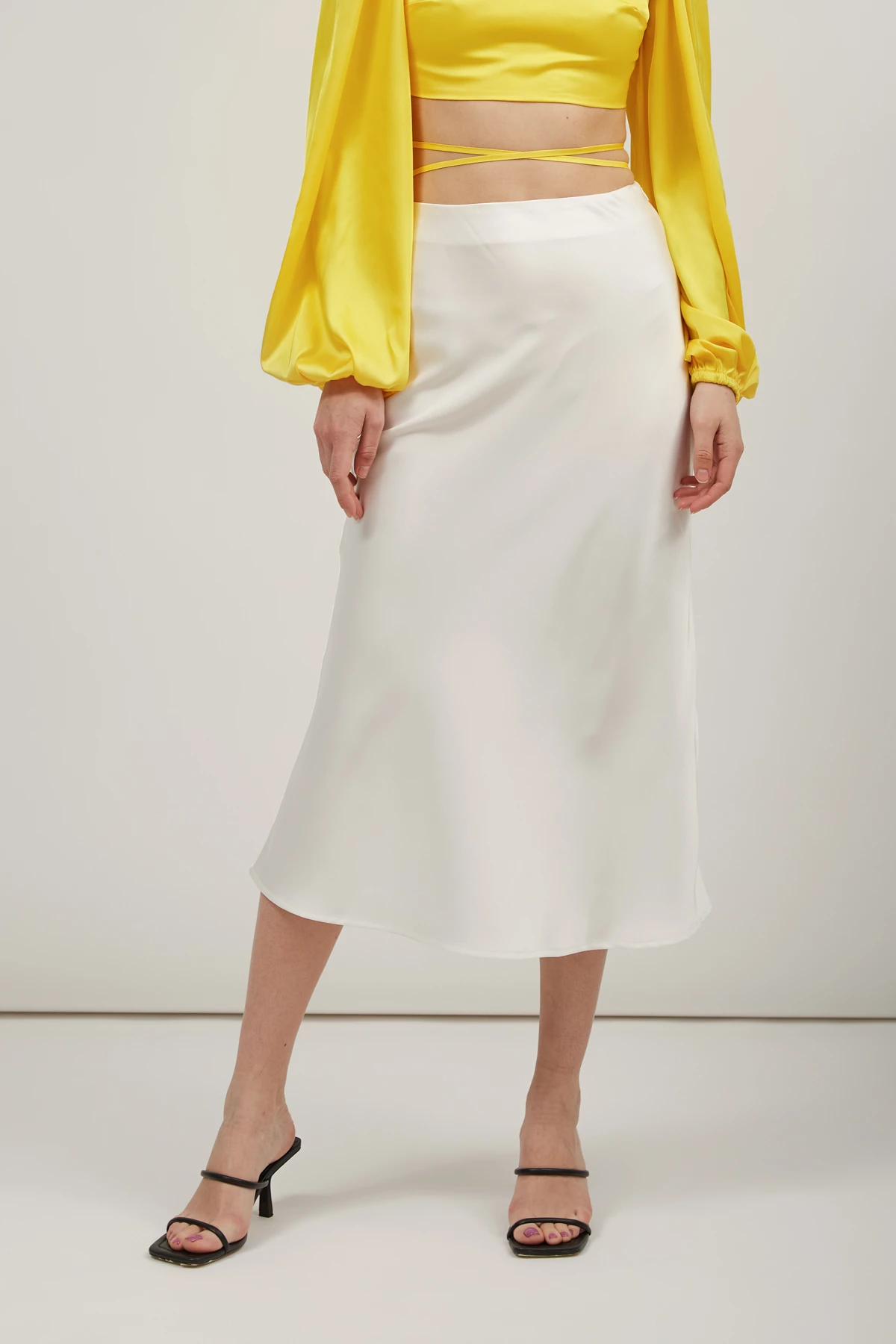 Белая сатиновая юбка миди, фото 3