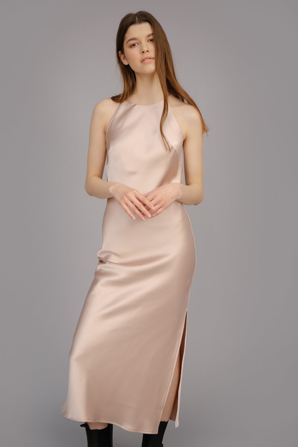 Сукня-комбінація зі щільного сатину пудрового кольору, фото 1