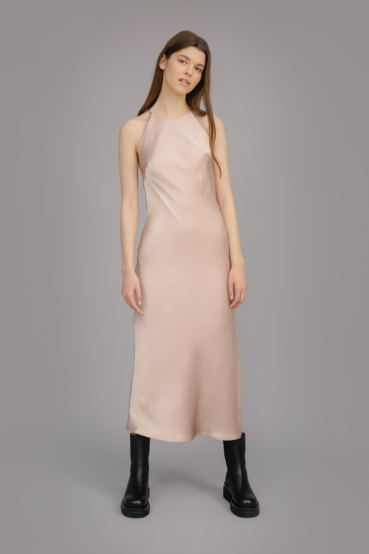 Сукня-комбінація зі щільного сатину пудрового кольору, фото 2