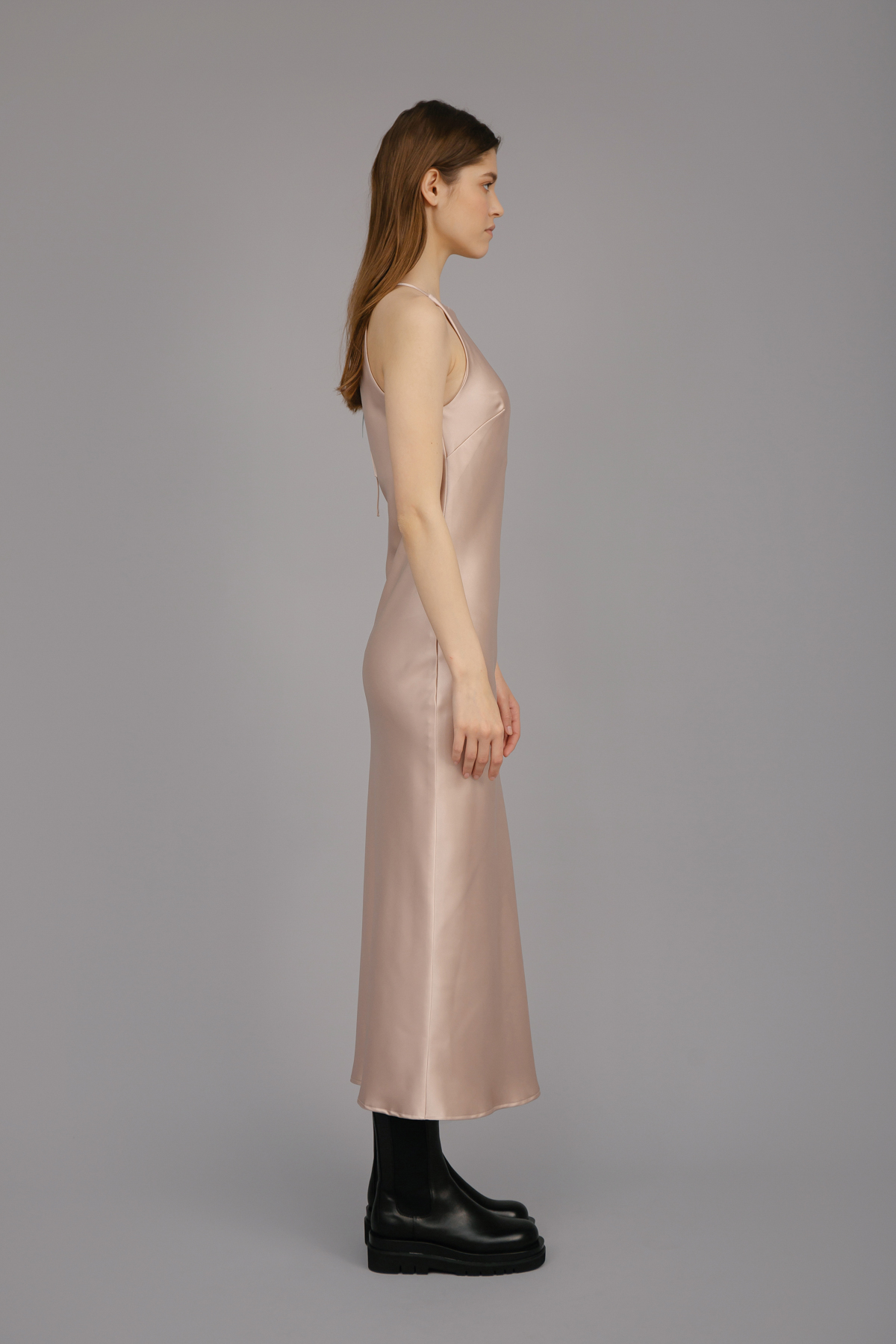 Сукня-комбінація зі щільного сатину пудрового кольору, фото 5