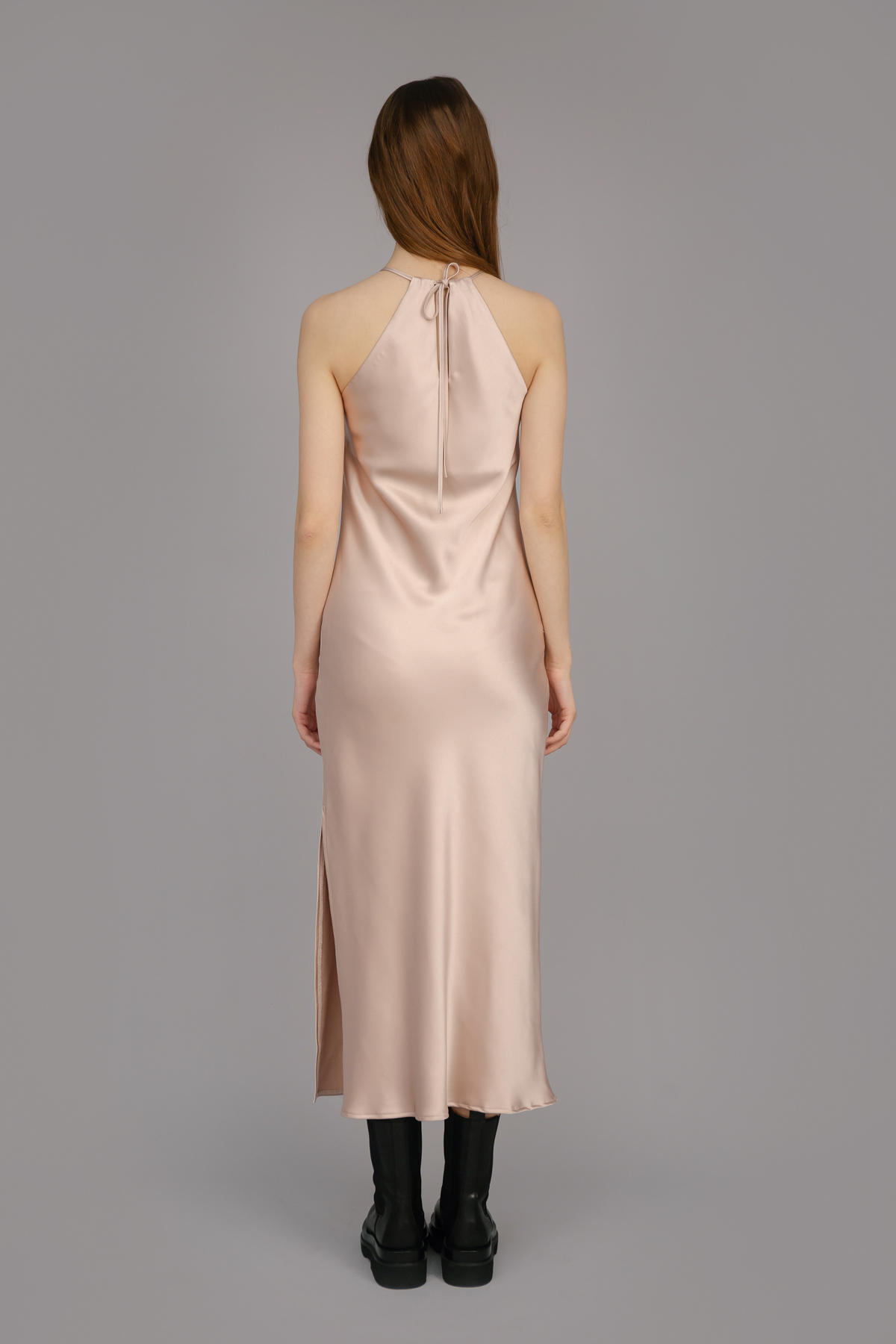 Сукня-комбінація зі щільного сатину пудрового кольору, фото 6