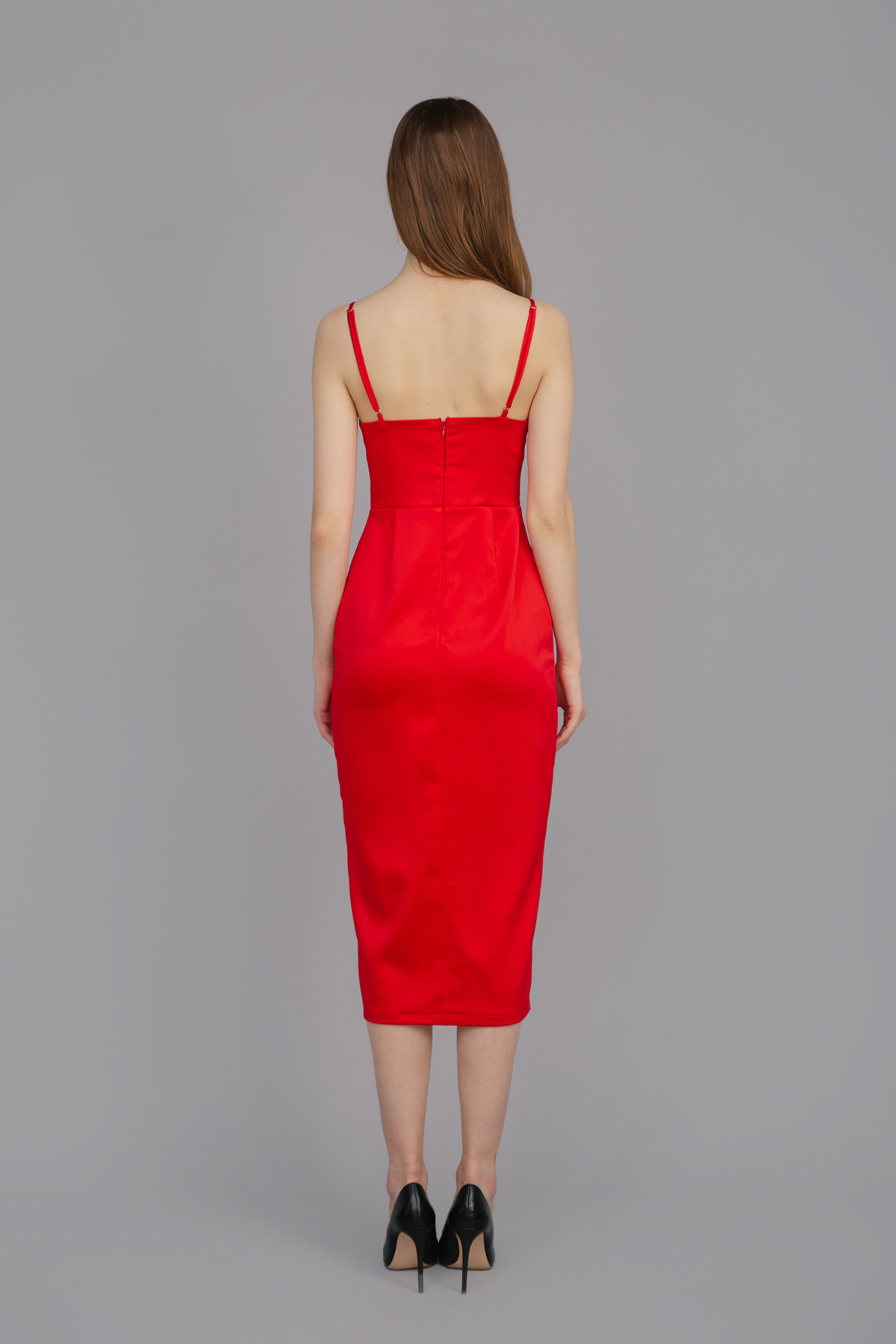 Червона сукня-комбінація зі щільного атласу з відрізною лінією талії, фото 2