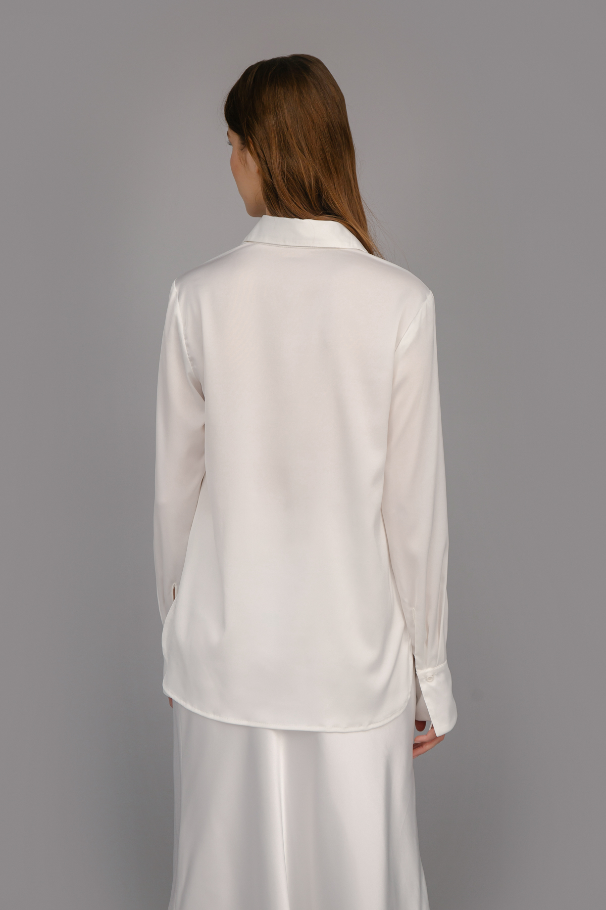 Сатинова блуза-сорочка молочного кольору, фото 5