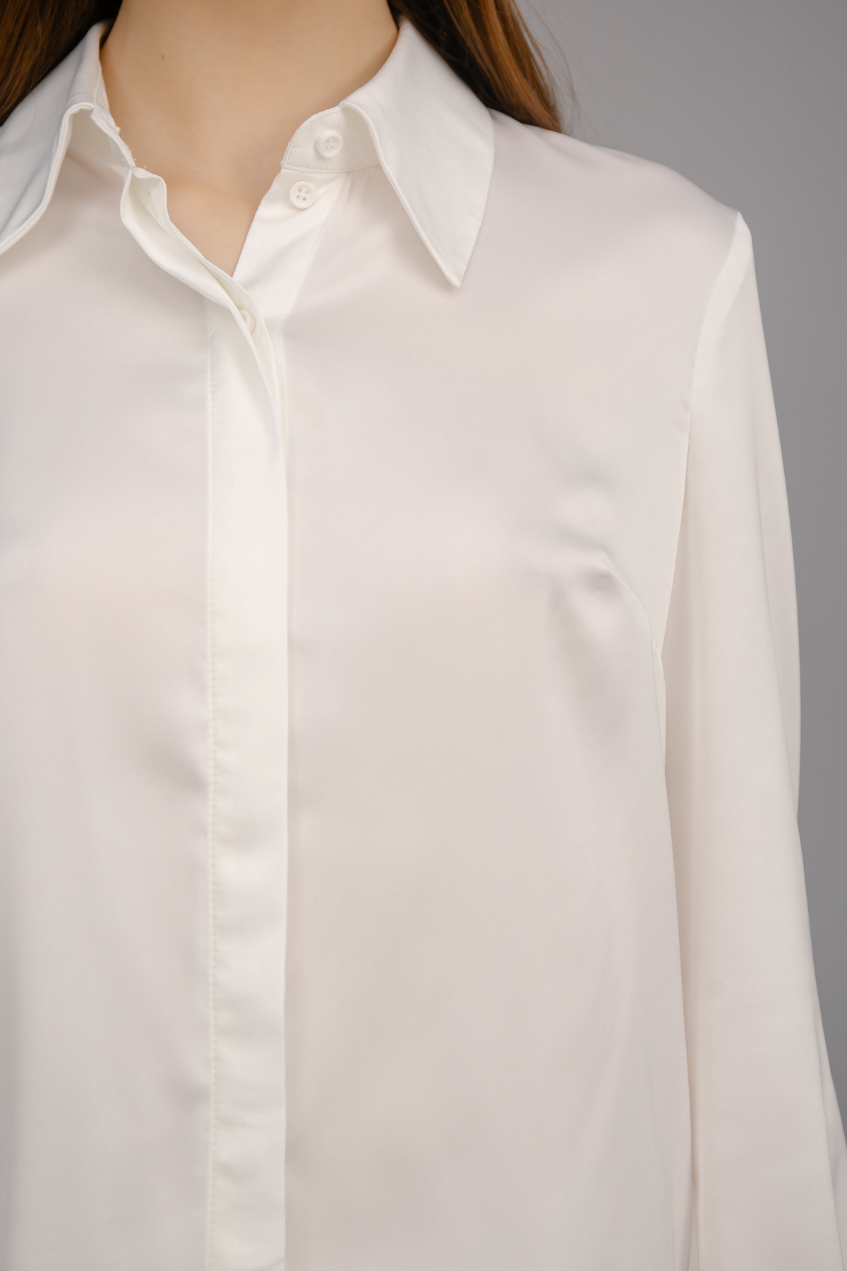 Сатинова блуза-сорочка молочного кольору, фото 6