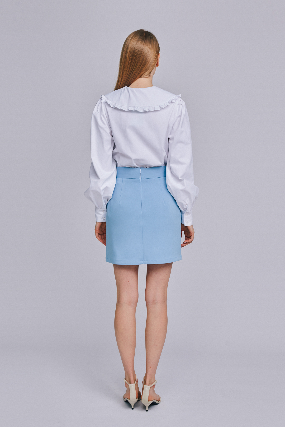 Short blue skirt with a high waist , photo 5