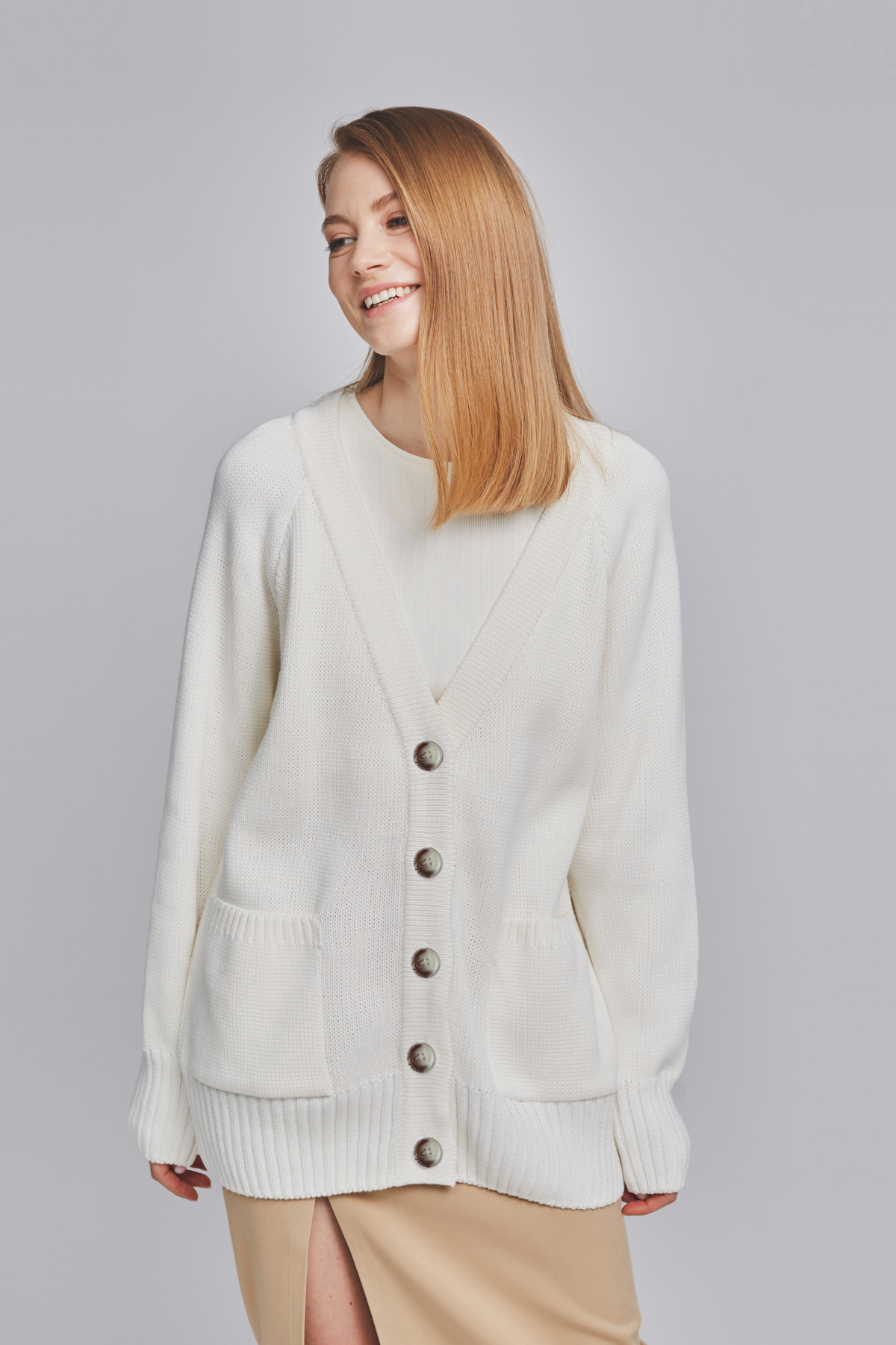 Knitted  free cut milk color cardigan , photo 1
