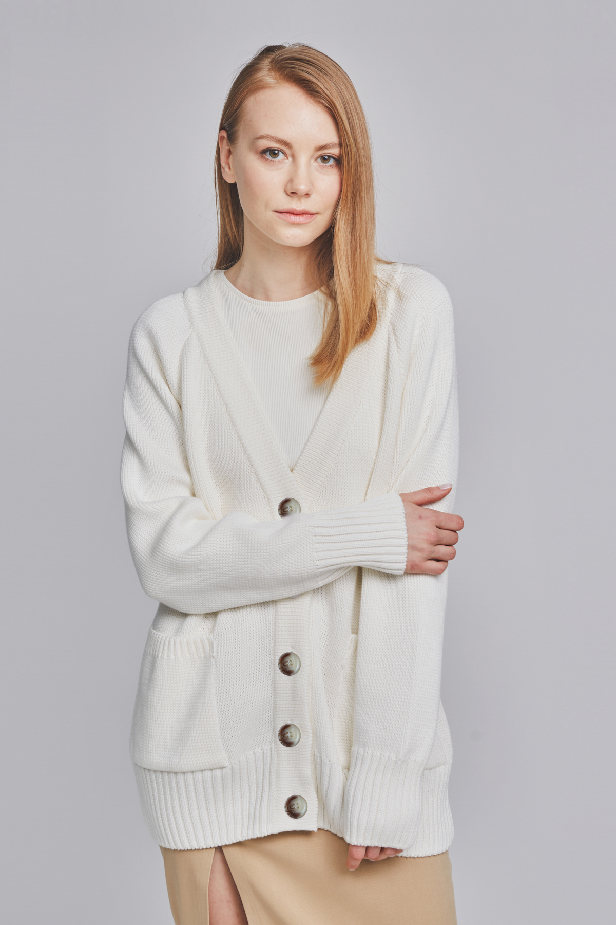 Knitted  free cut milk color cardigan , photo 3