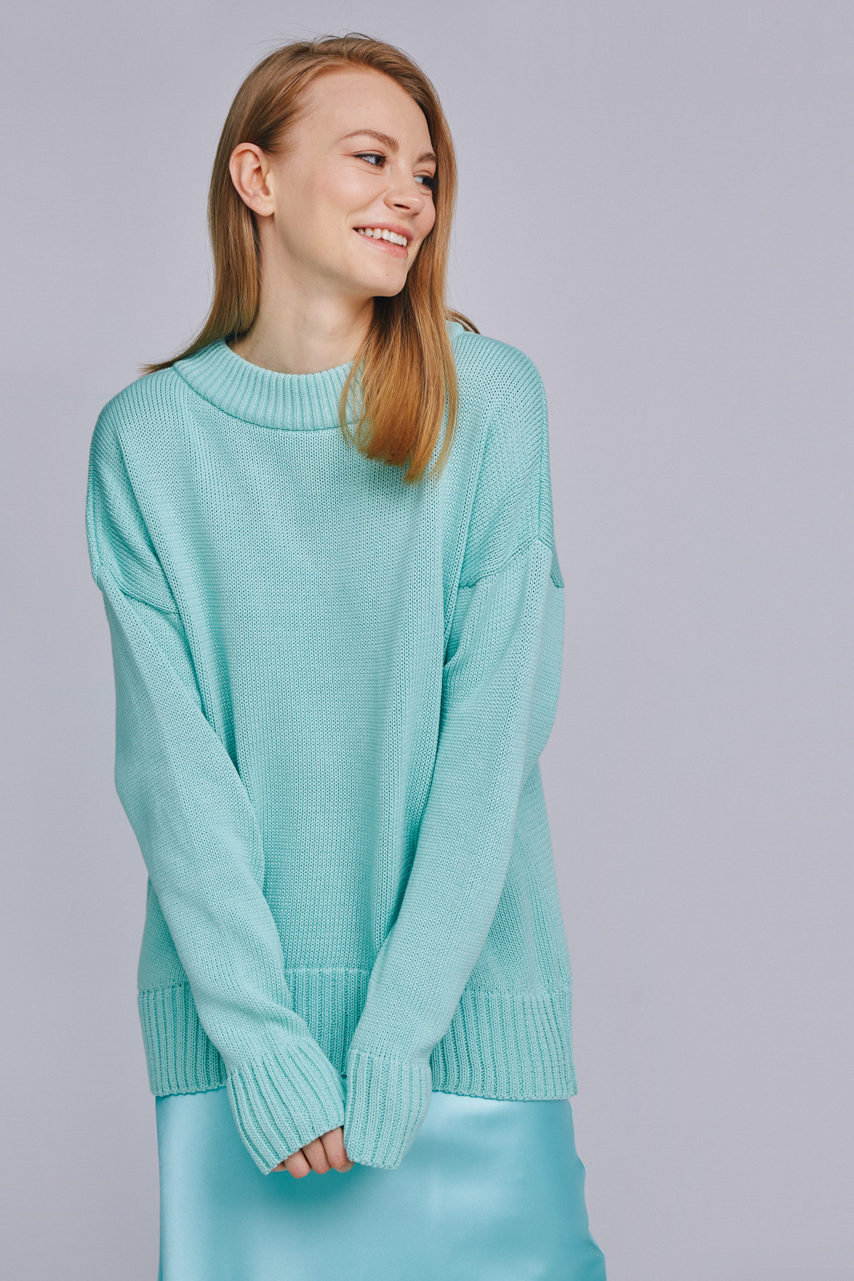 Mint knitted cotton sweater, photo 2