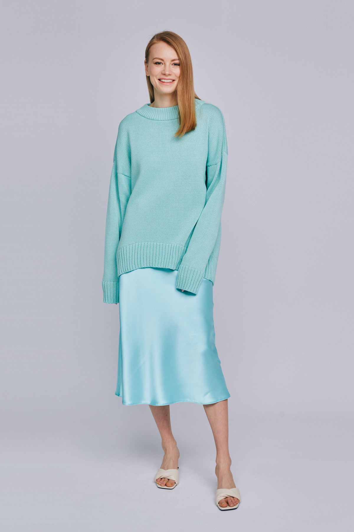 Mint knitted cotton sweater, photo 3