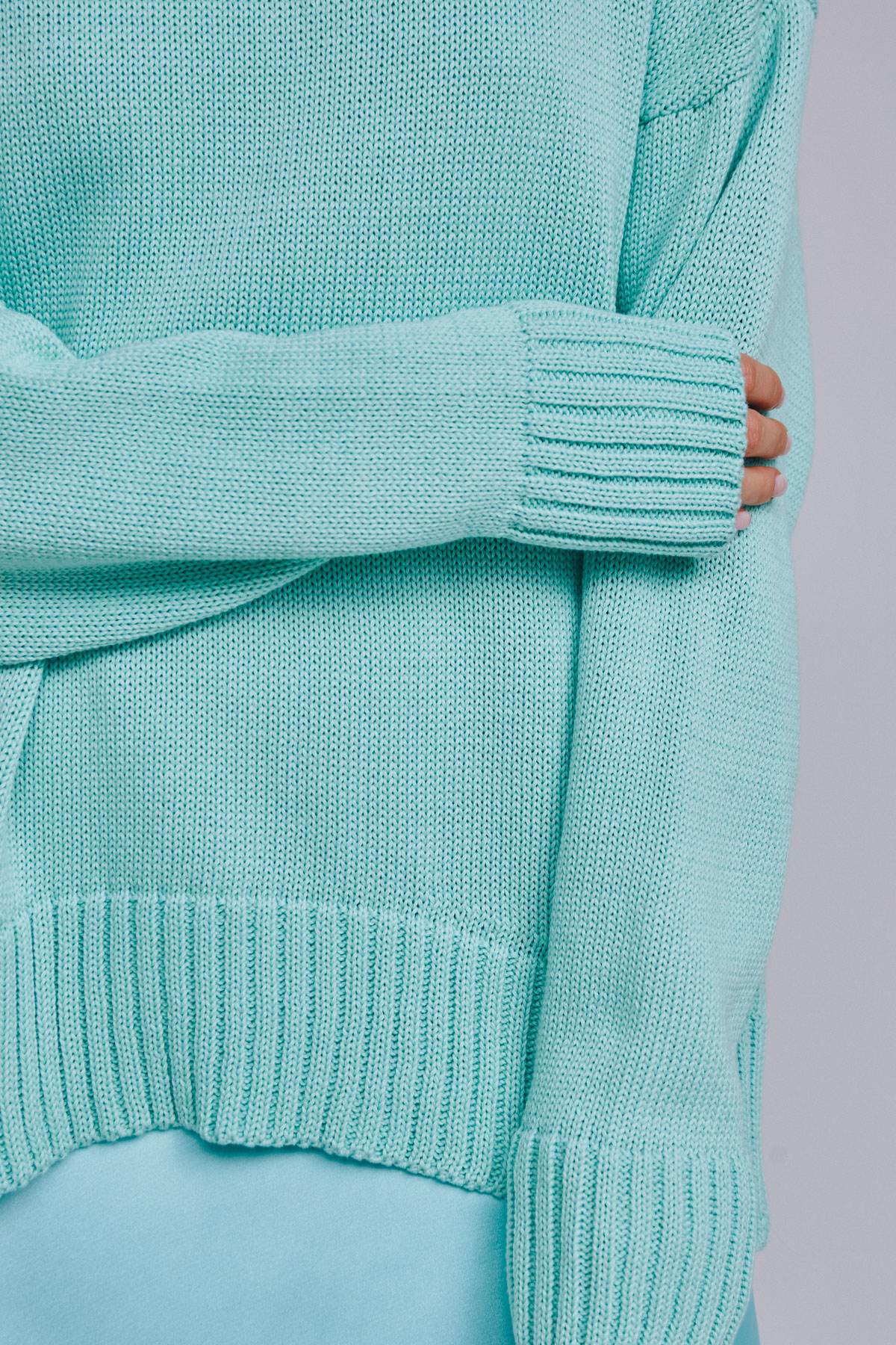 Mint knitted cotton sweater, photo 6