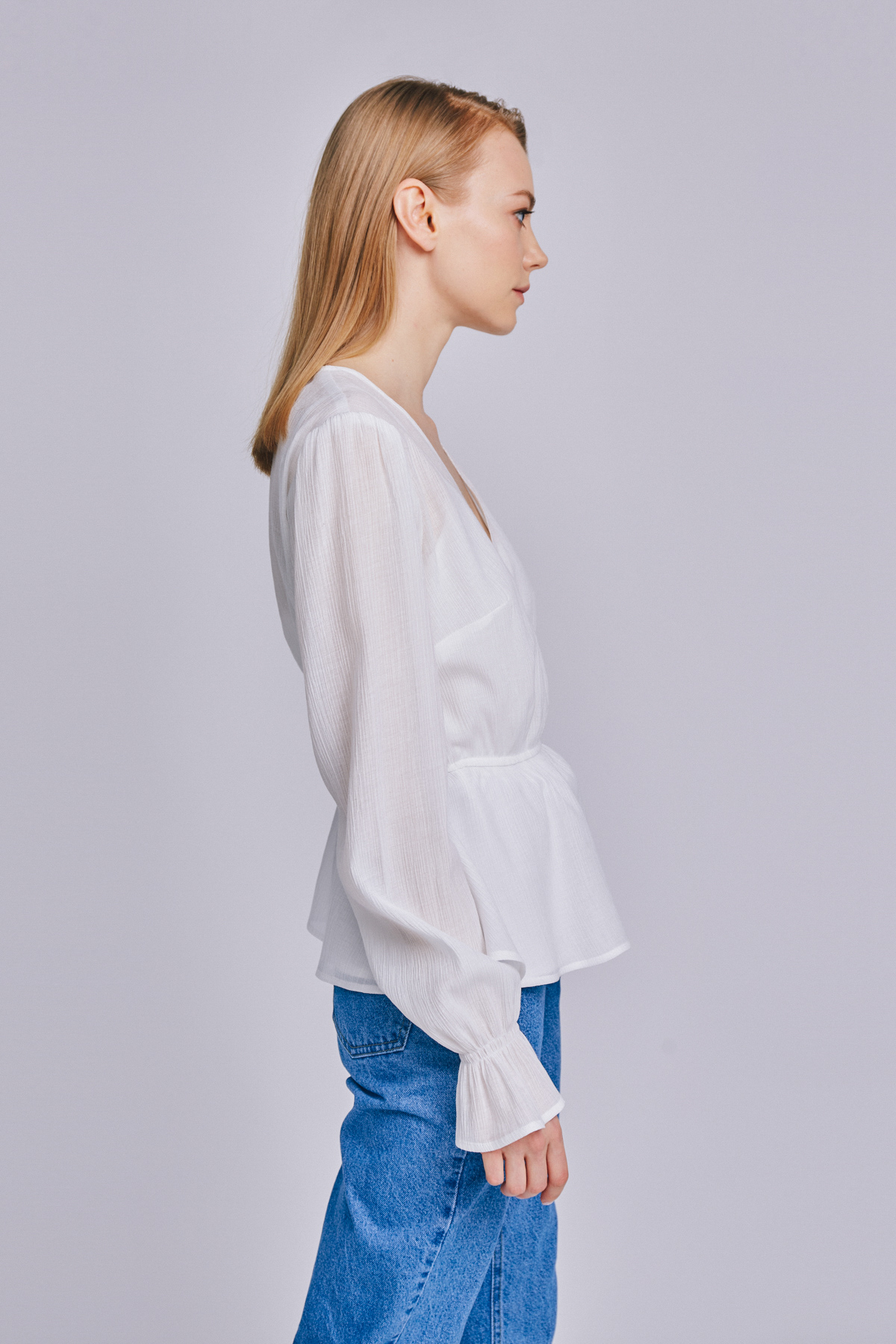 Блуза з білого креш-шифону з імітацією запаху , фото 5