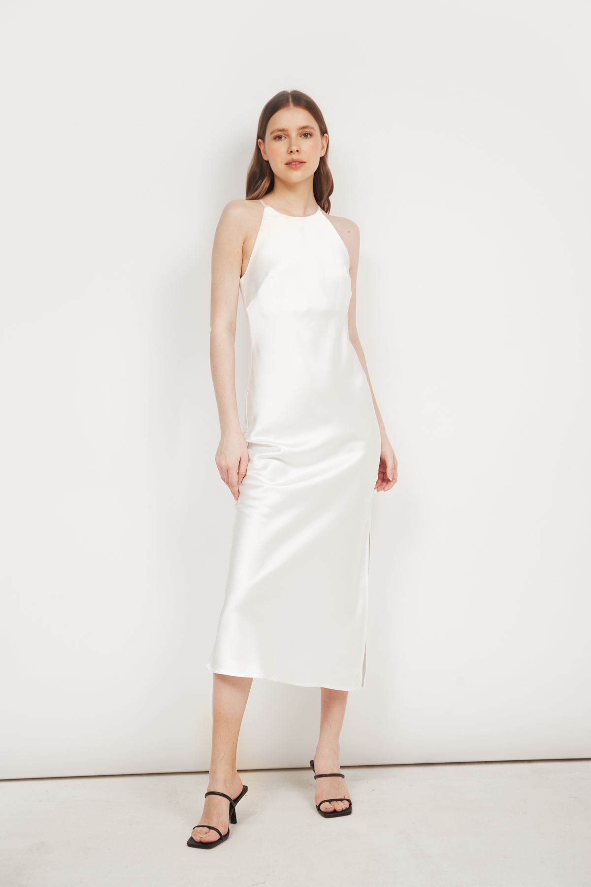 Сукня-комбінація білого кольору зі щільного сатину, фото 1