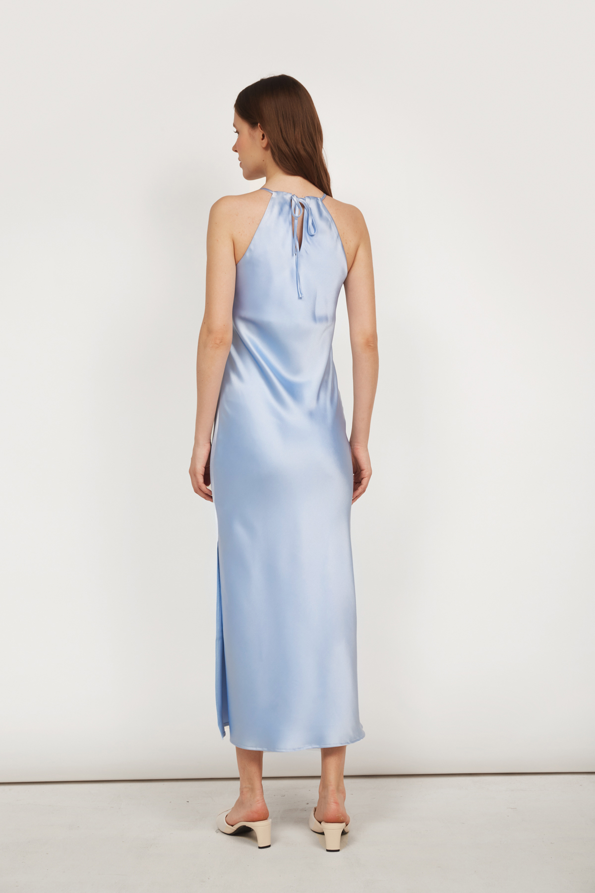 Блакитна сукня-комбінація зі щільного сатину, фото 5