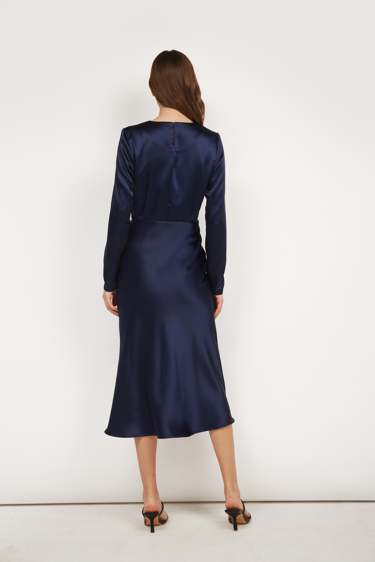Сатинова сукня з рукавами темно-синього кольору, фото 4