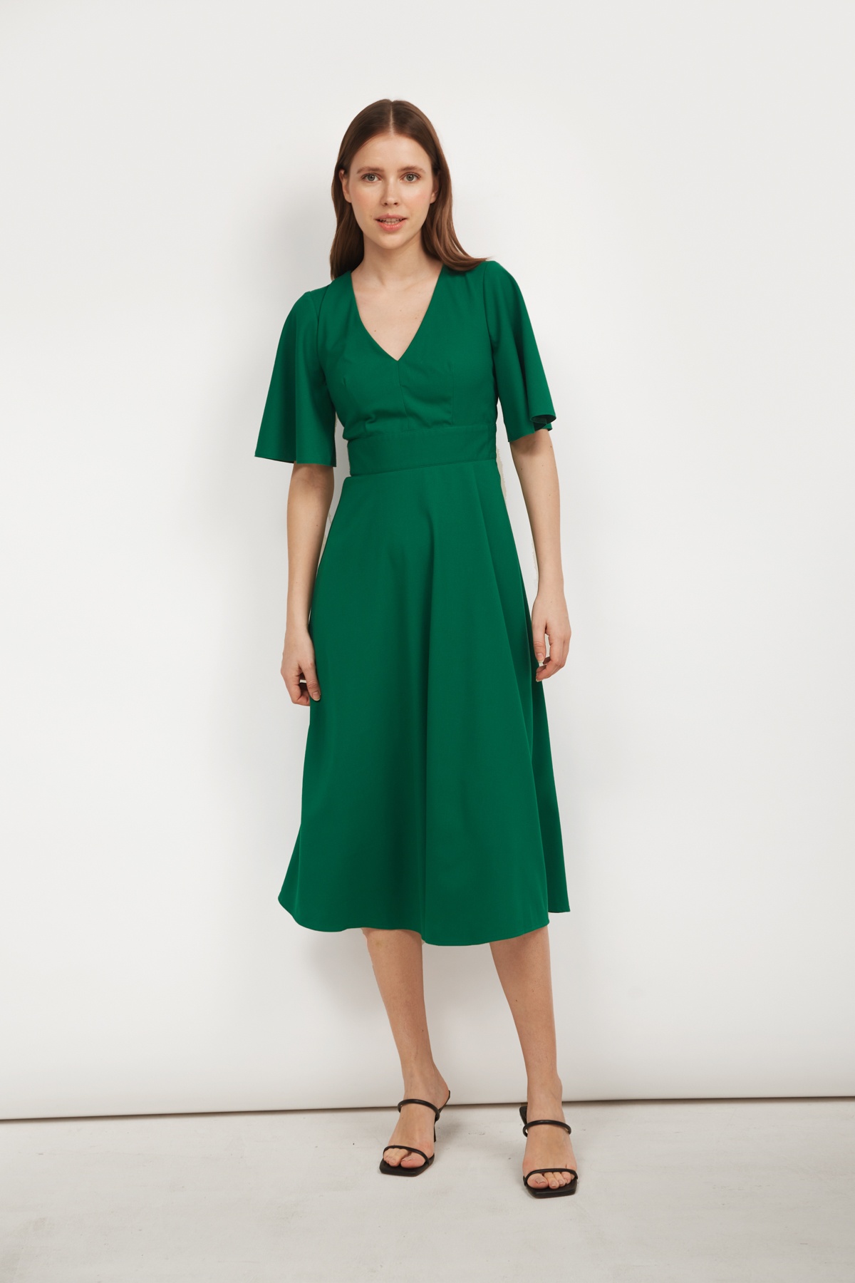 Зелена сукня міді з V-подібним вирізом, фото 2