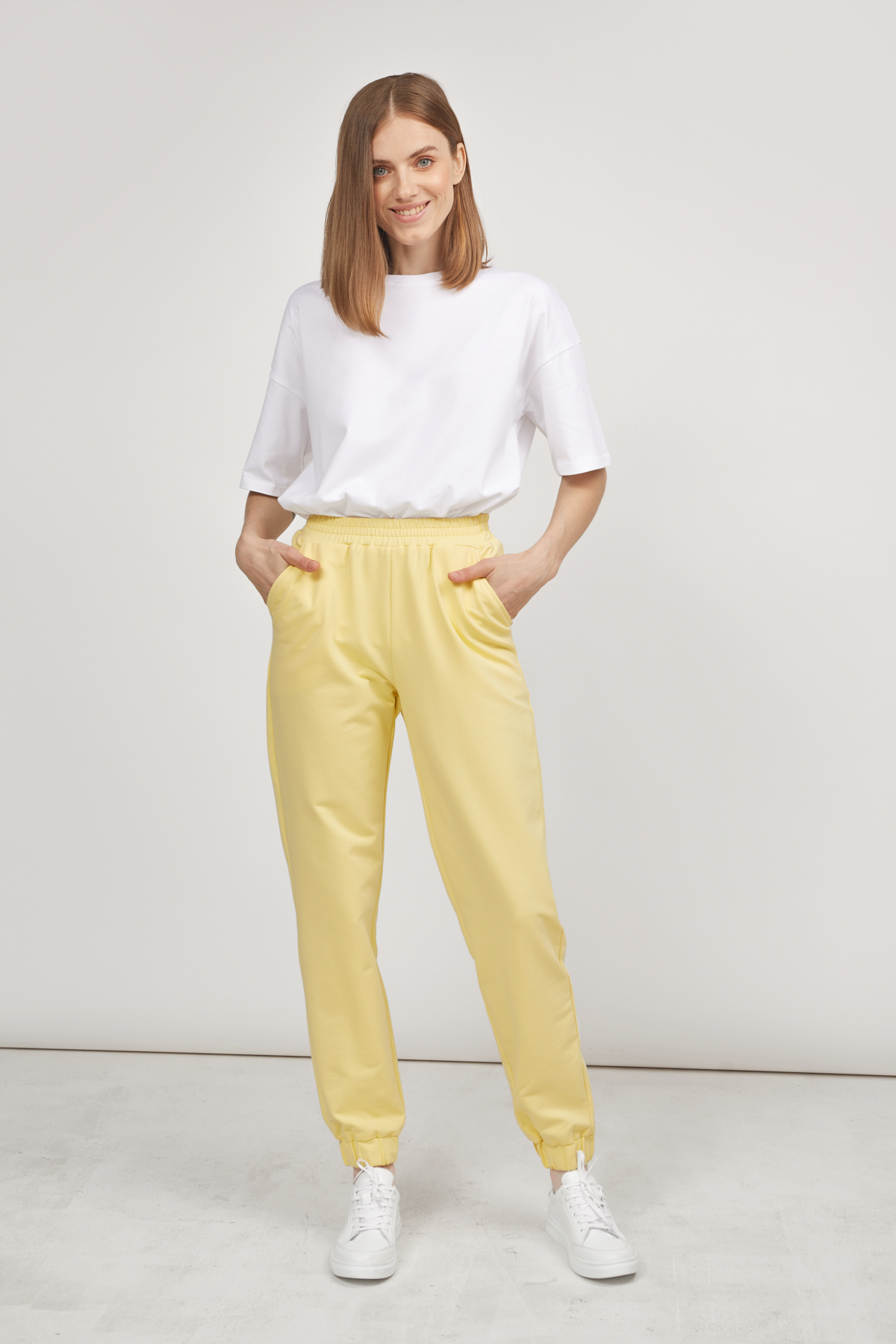 Трикотажные брюки-джоггеры лимонного цвета , фото 2