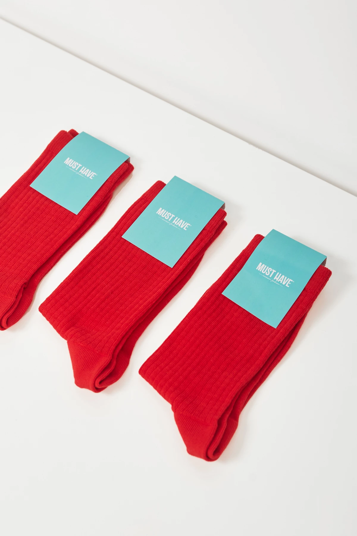 Високі бавовняні шкарпетки червоного кольору в рубчик, фото 1