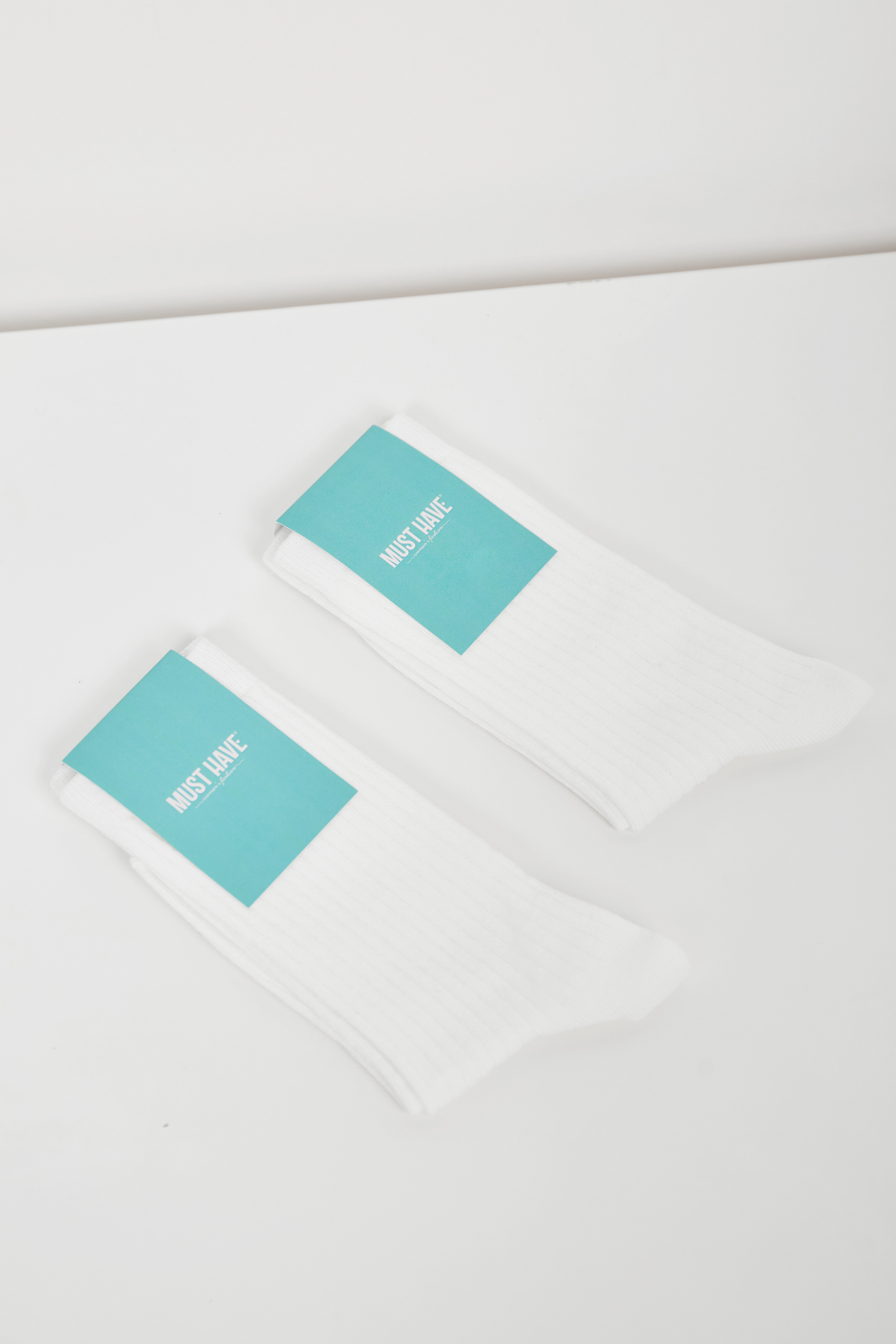 Високі бавовняні шкарпетки білого кольору в рубчик, фото 2