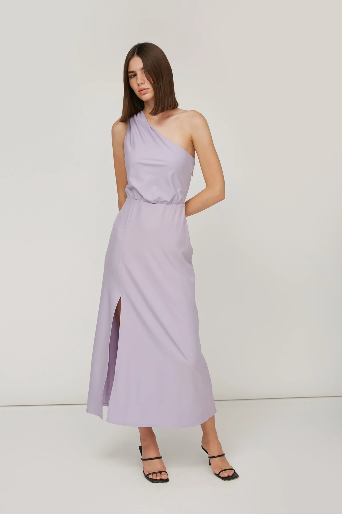One shoulder lilac midi dress, photo 4