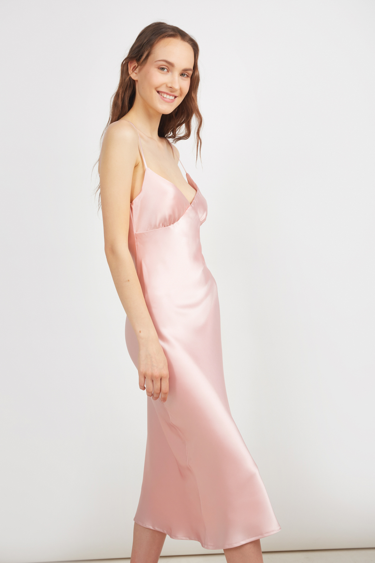 Сукня-комбінація зі щільного сатину пудрового кольору, фото 4