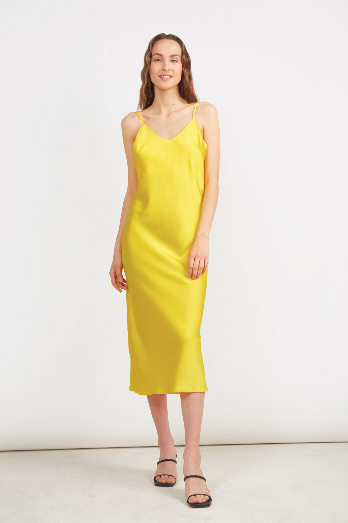 Сукня-комбінація лимонного кольору з відкритою спиною, фото 1