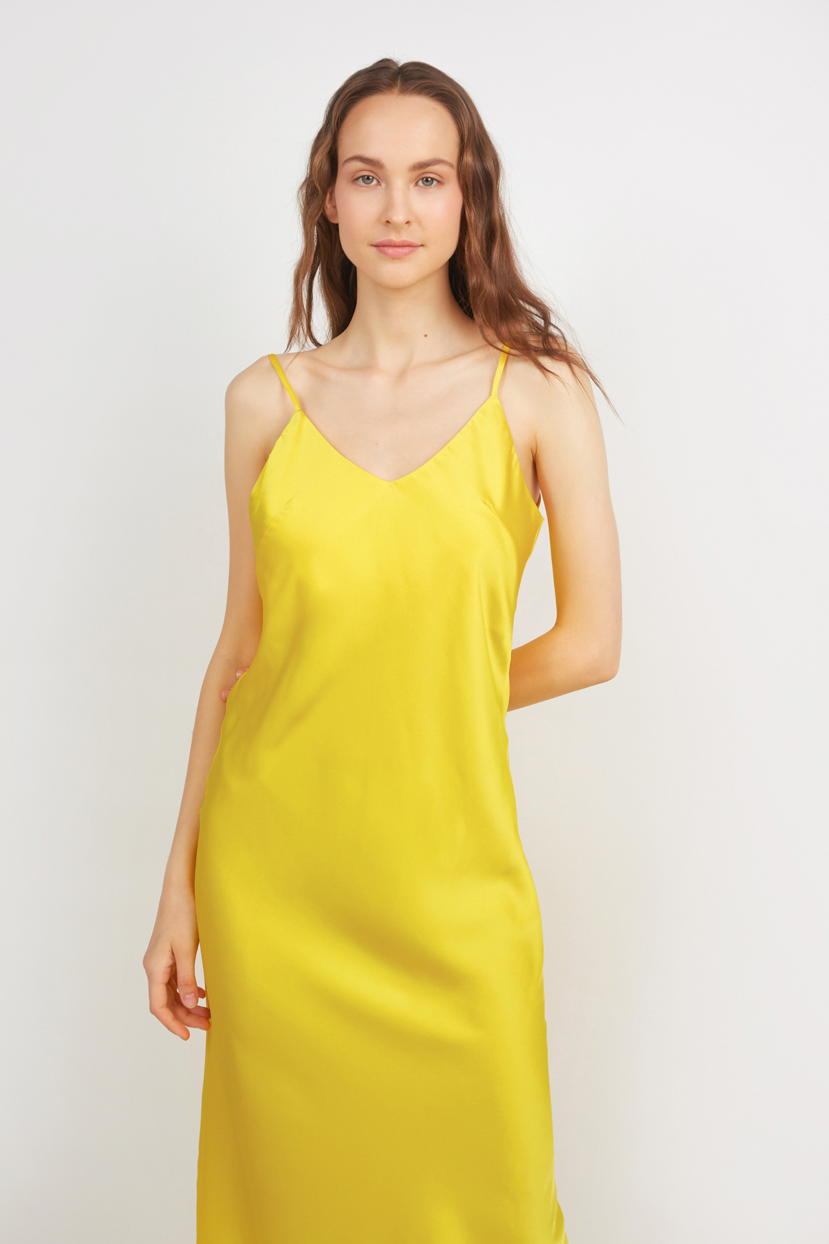 Сукня-комбінація лимонного кольору з відкритою спиною, фото 2