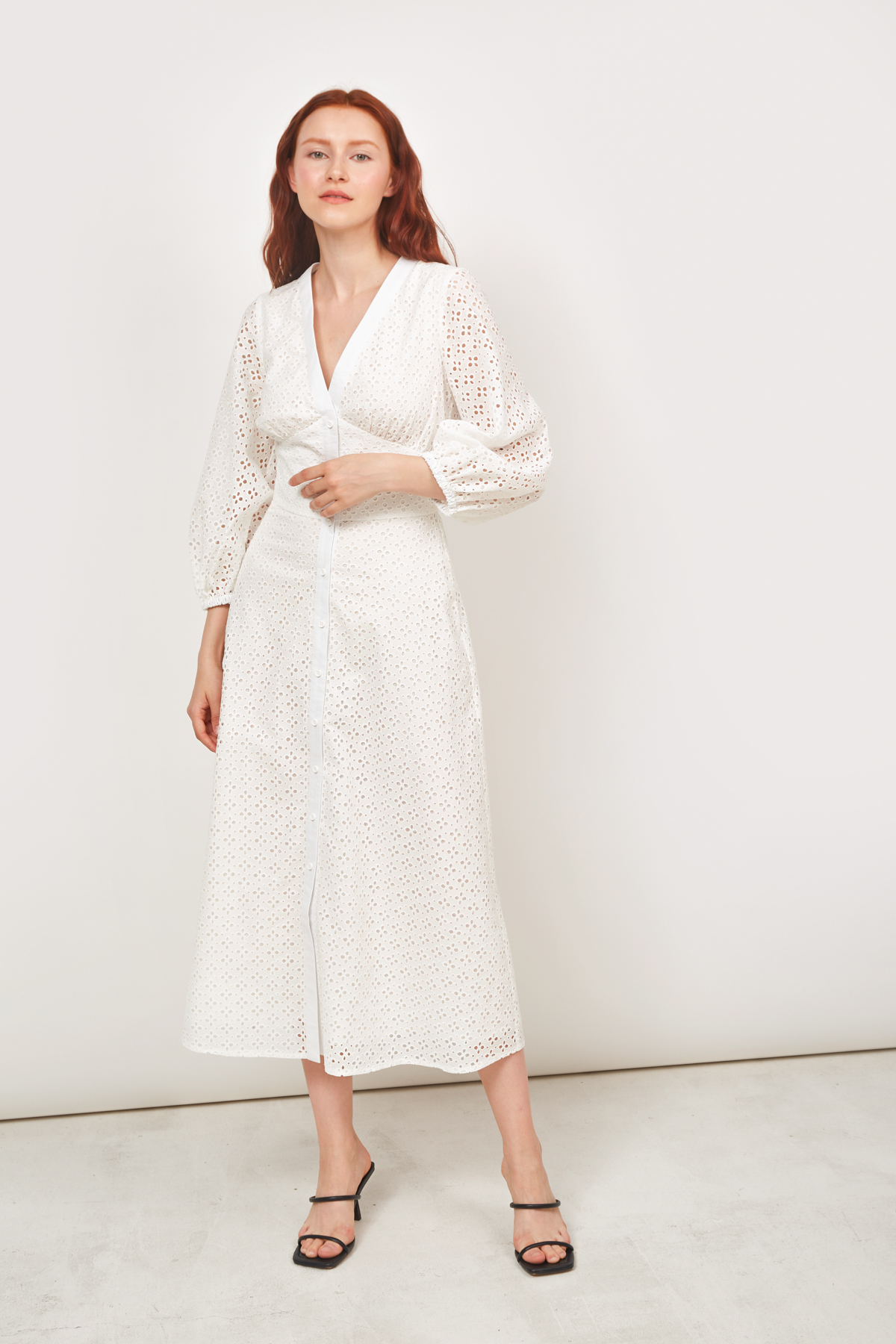 White sewing midi dress, photo 1