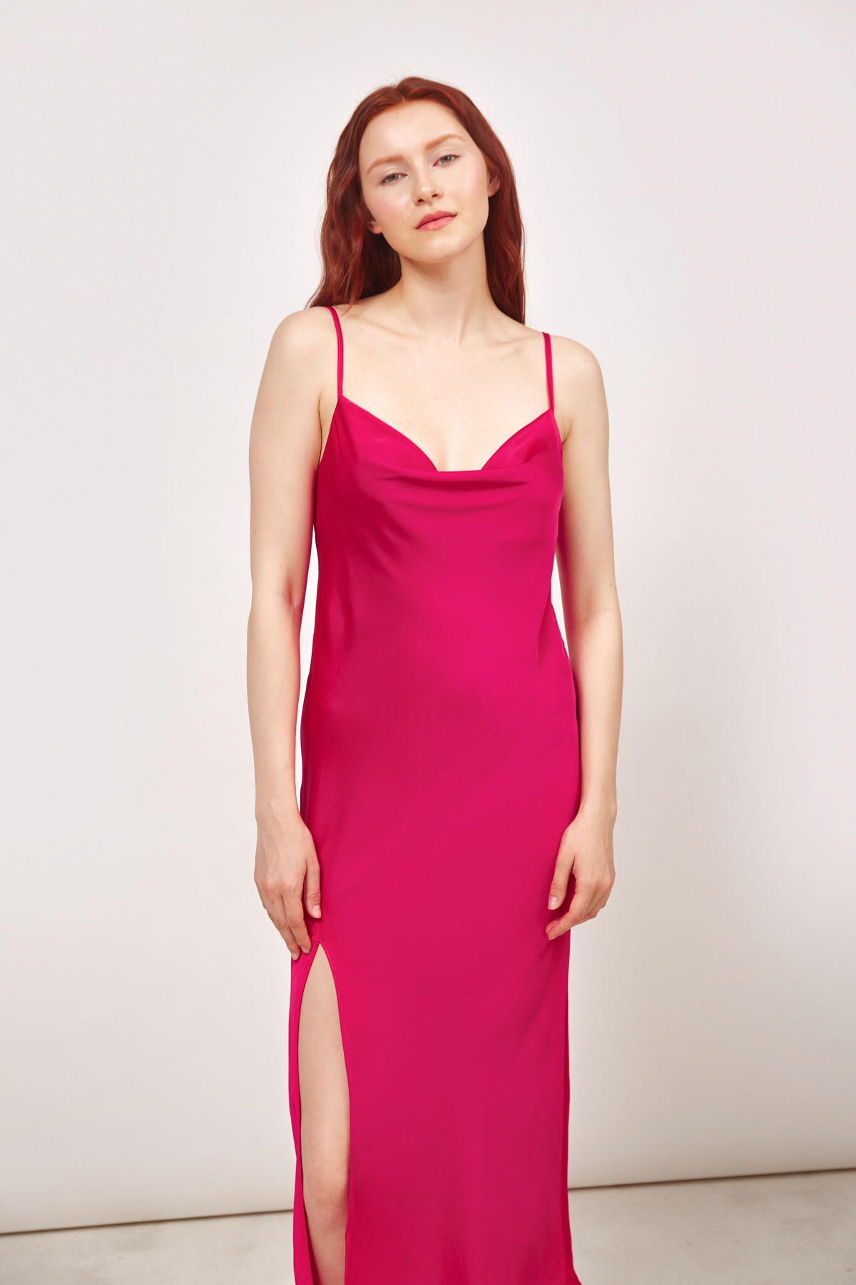 Сатинова сукня-комбінація кольору фуксія, фото 1