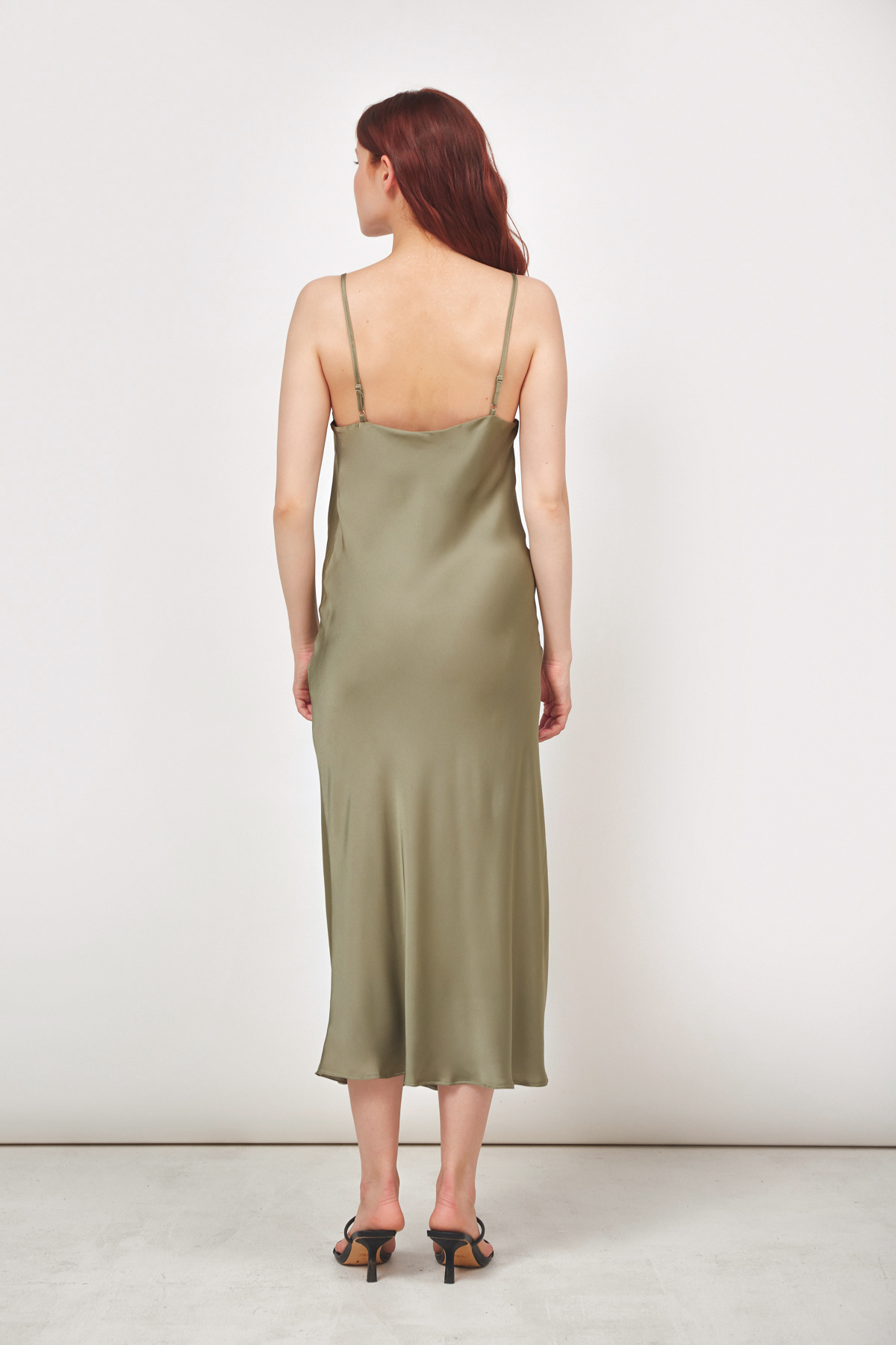Сатинова сукня-комбінація кольору хакі, фото 4