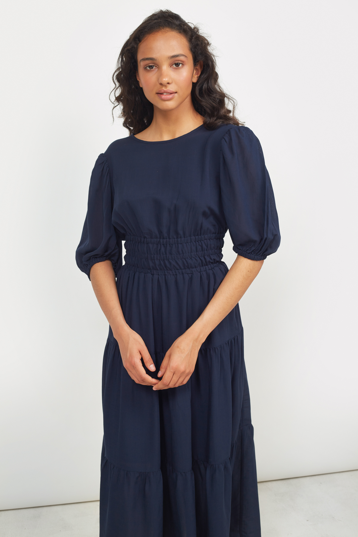 Сукня міді з віскози темно-синього кольору, фото 3