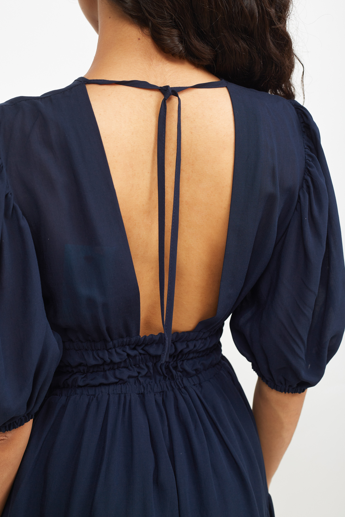 Сукня міді з віскози темно-синього кольору, фото 4