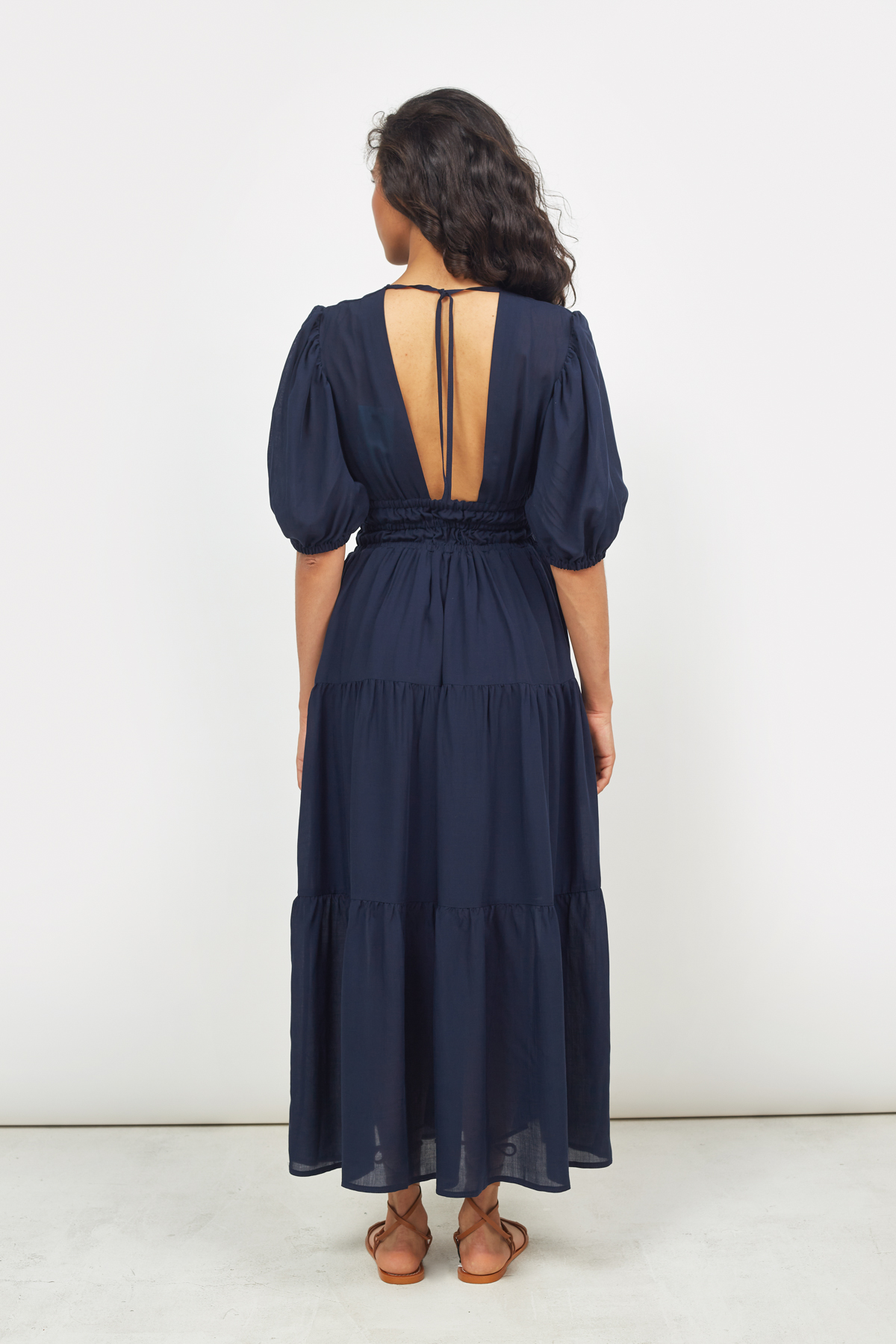 Сукня міді з віскози темно-синього кольору, фото 5