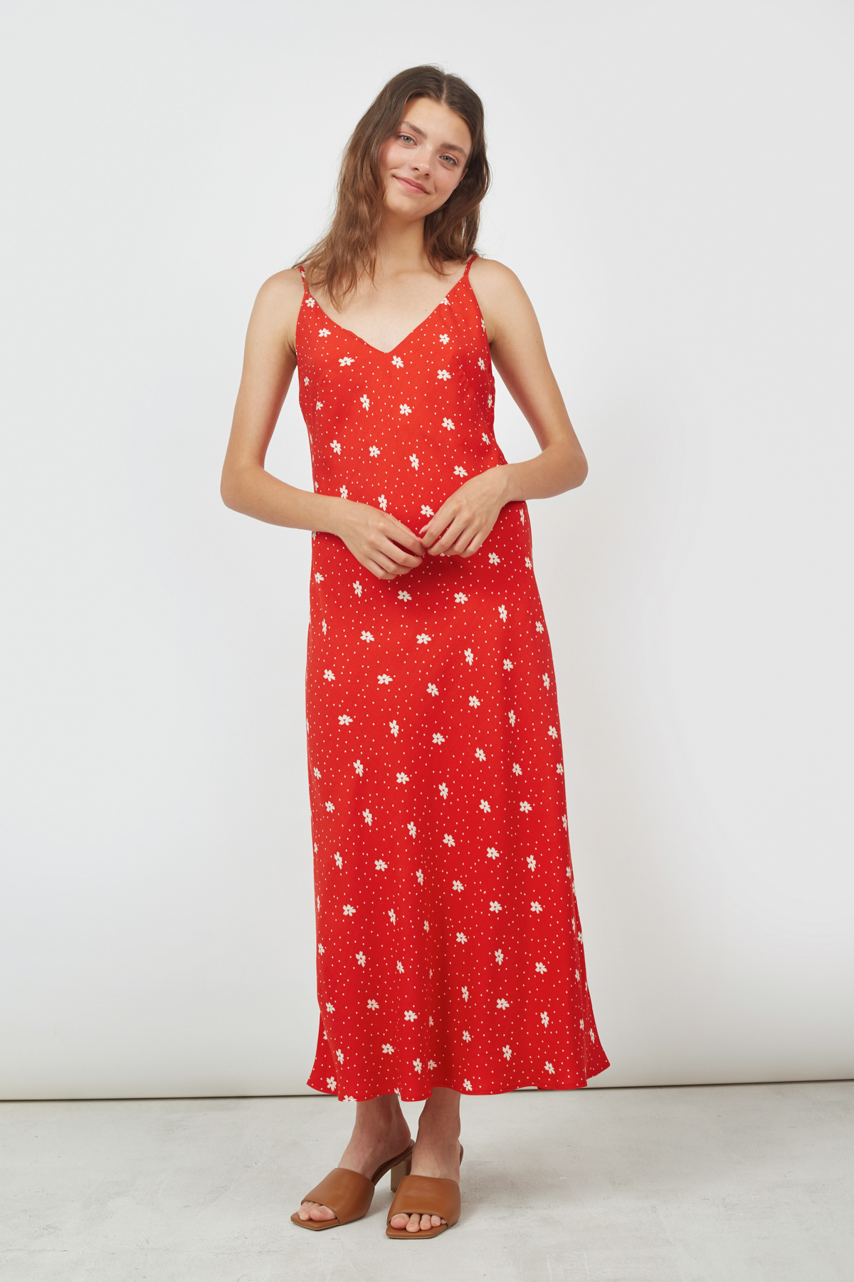 Viscose red slip dress in print flowers, photo 1