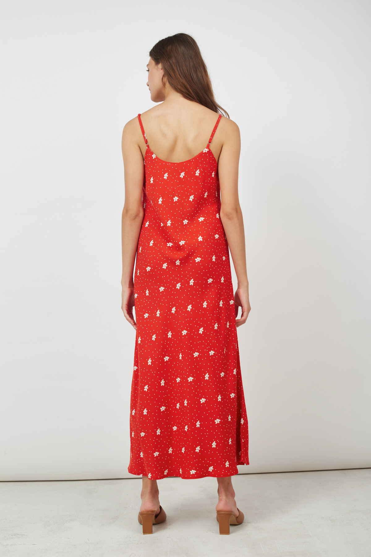 Viscose red slip dress in print flowers, photo 6