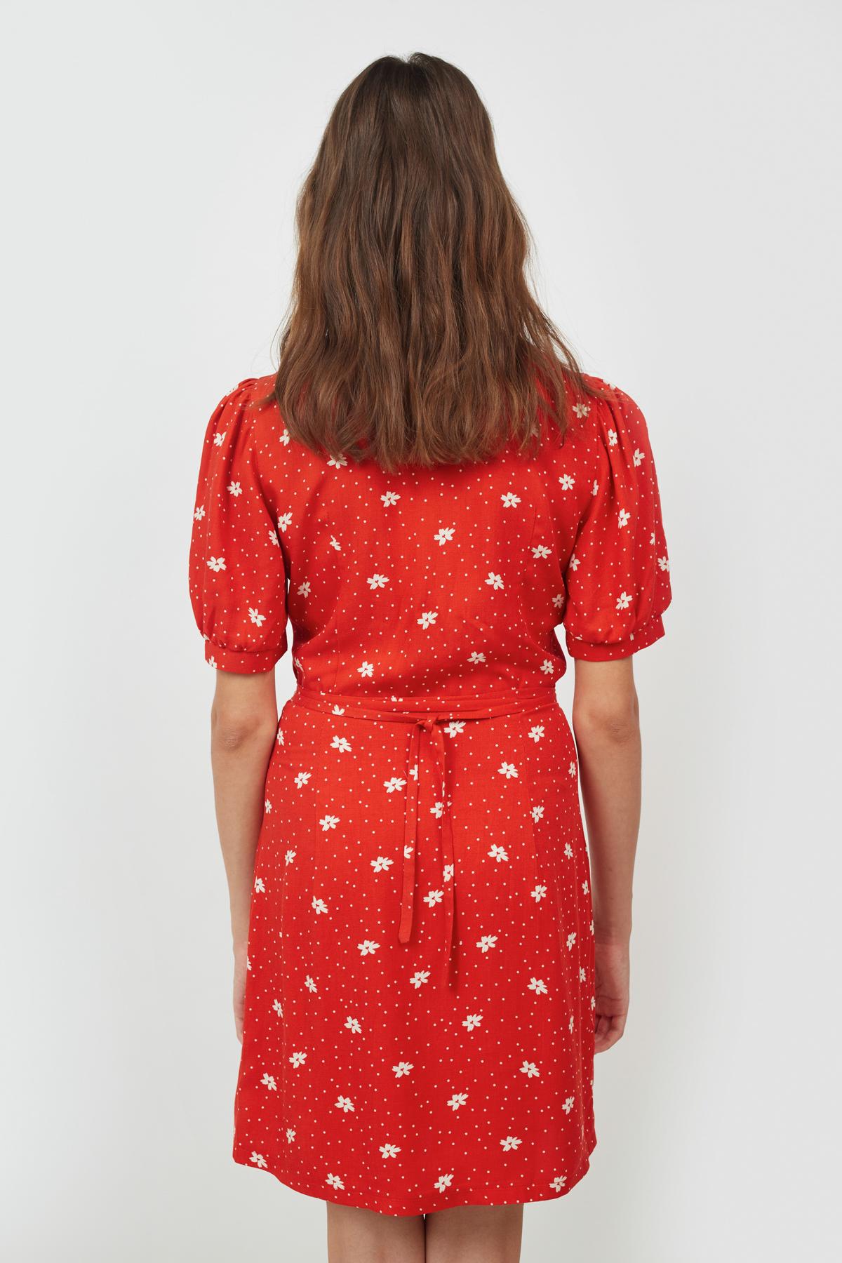 Коротка сукня з віскози червона в принт білі квіти, фото 6